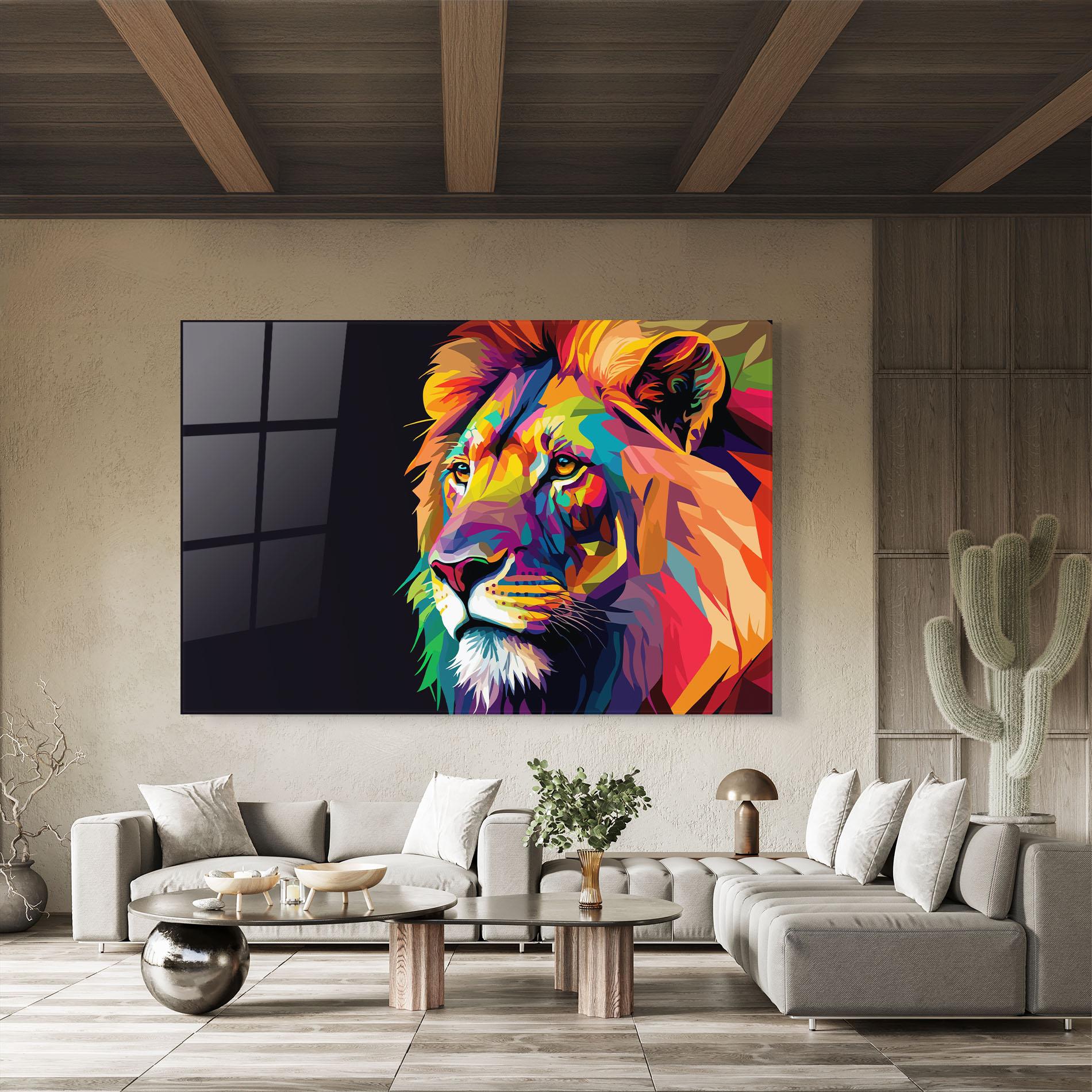 Glasbild Colorful Lion mockup 8
