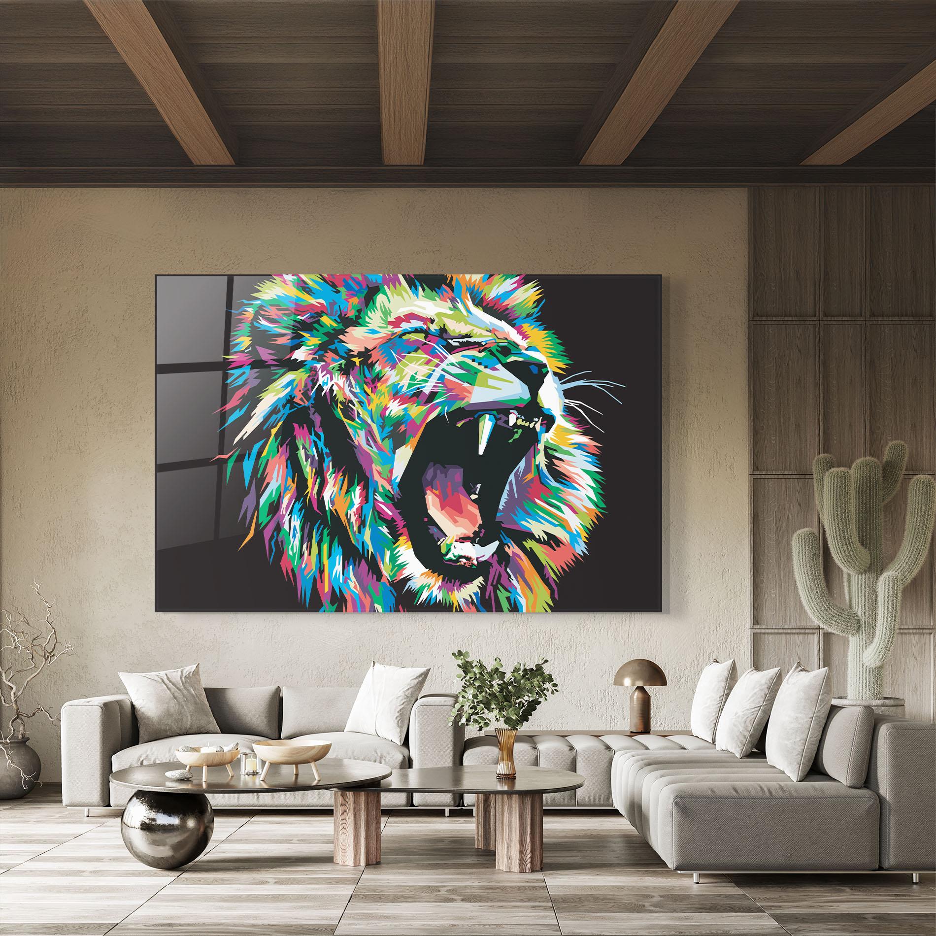 Glasbild Green Blue Lion mockup 8