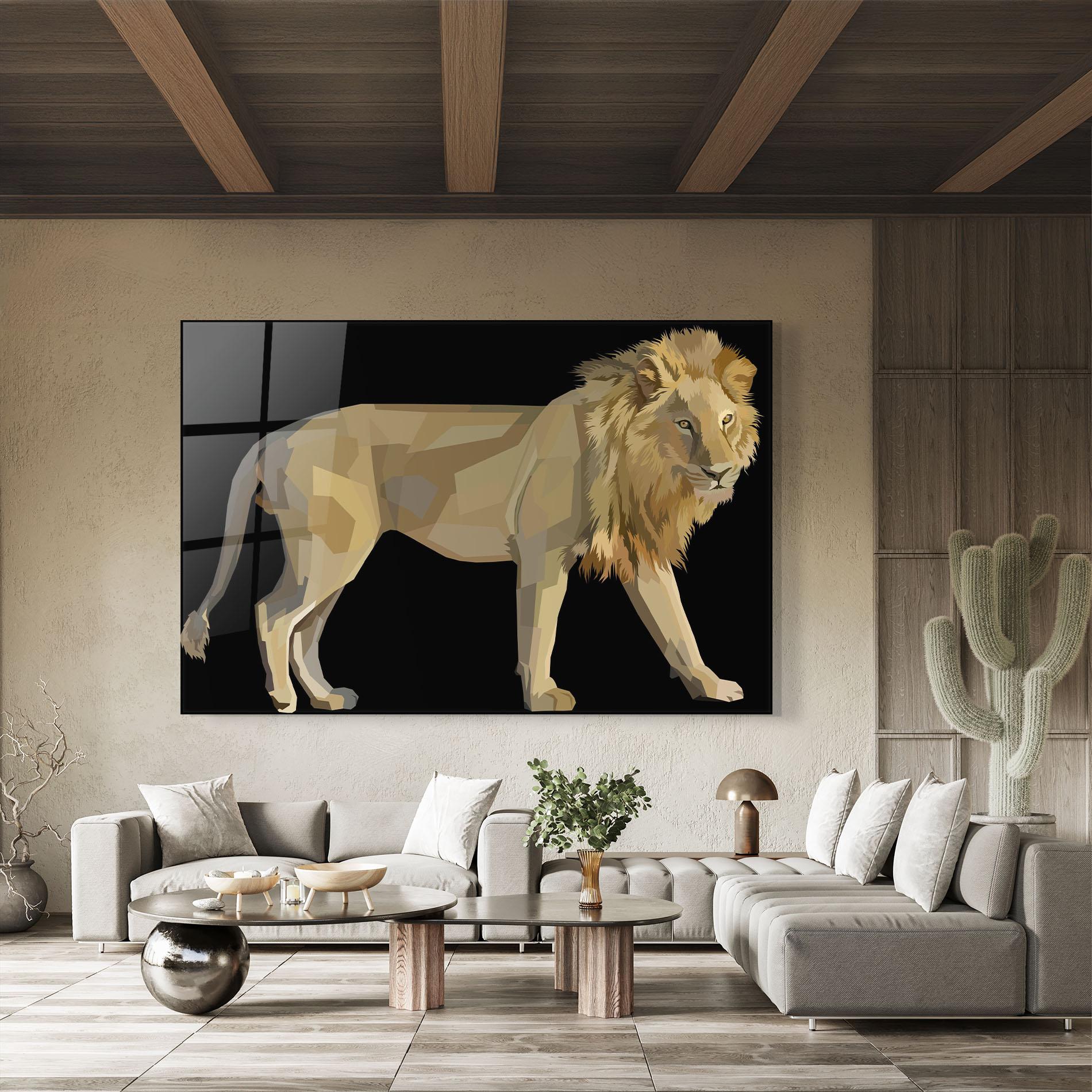 Glasbild Lion Art On Black mockup 8