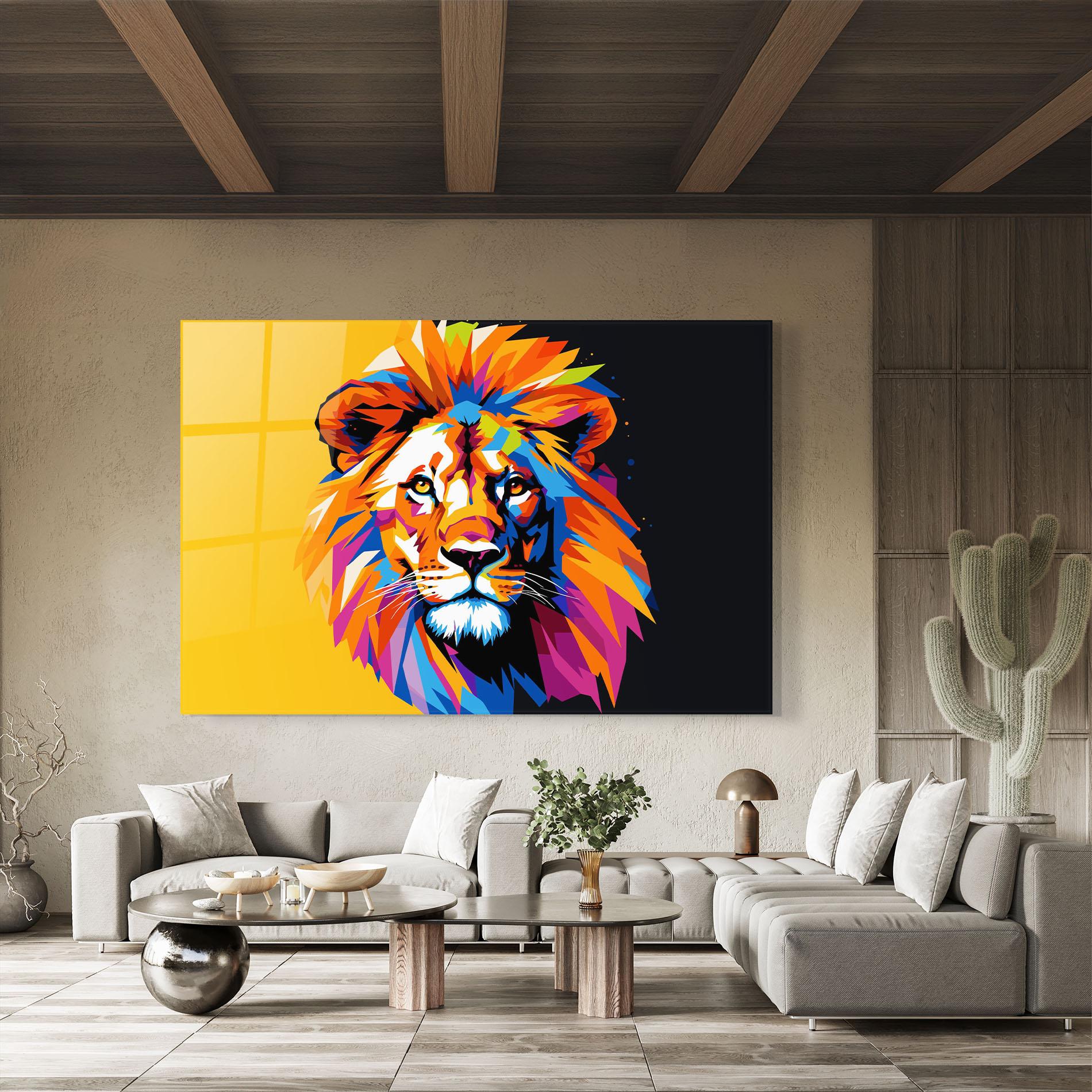 Glasbild Yellow Black Lion mockup 8