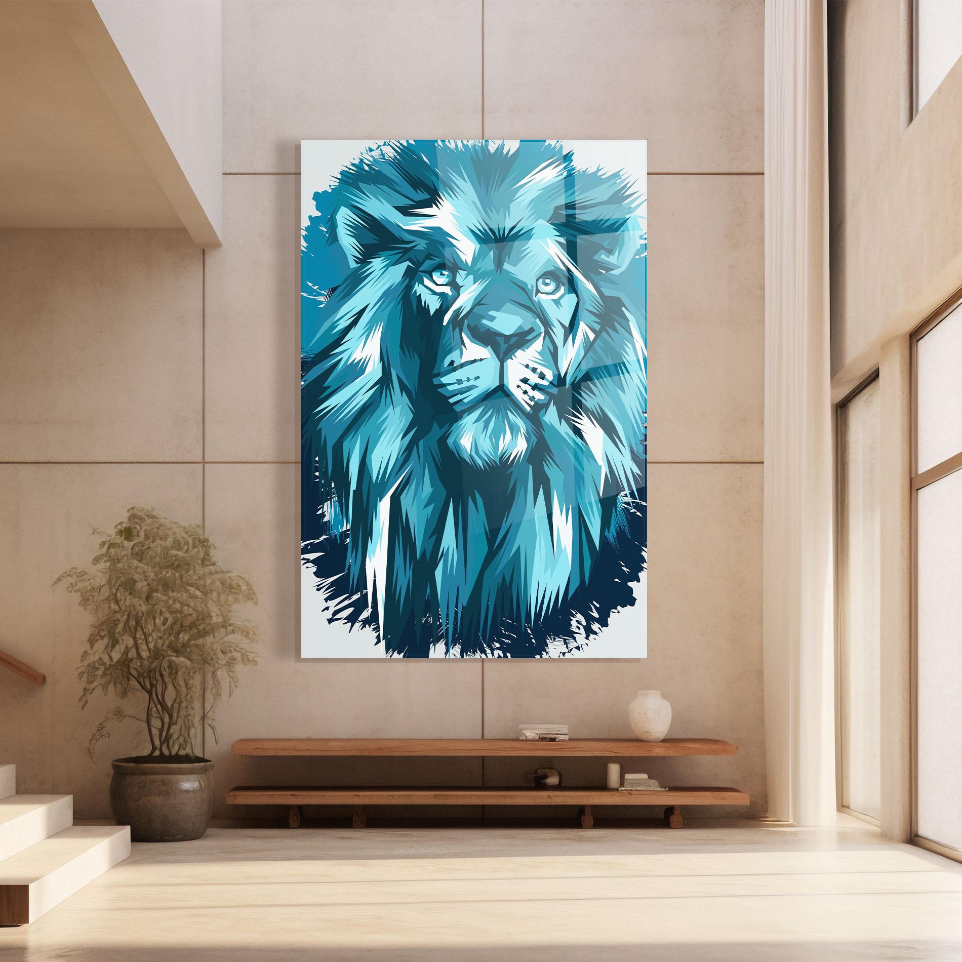 Glasbild Blue Lion Head mockup 8