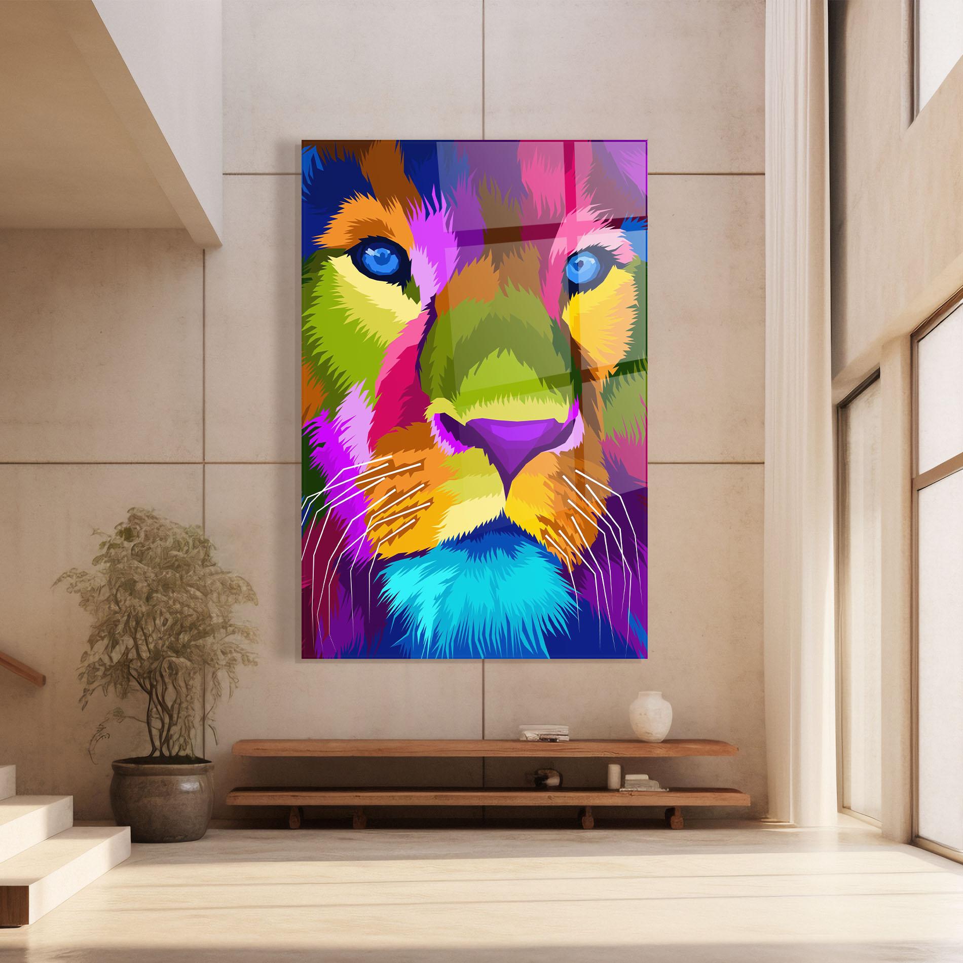 Glasbild Color Lion Close Up mockup 8