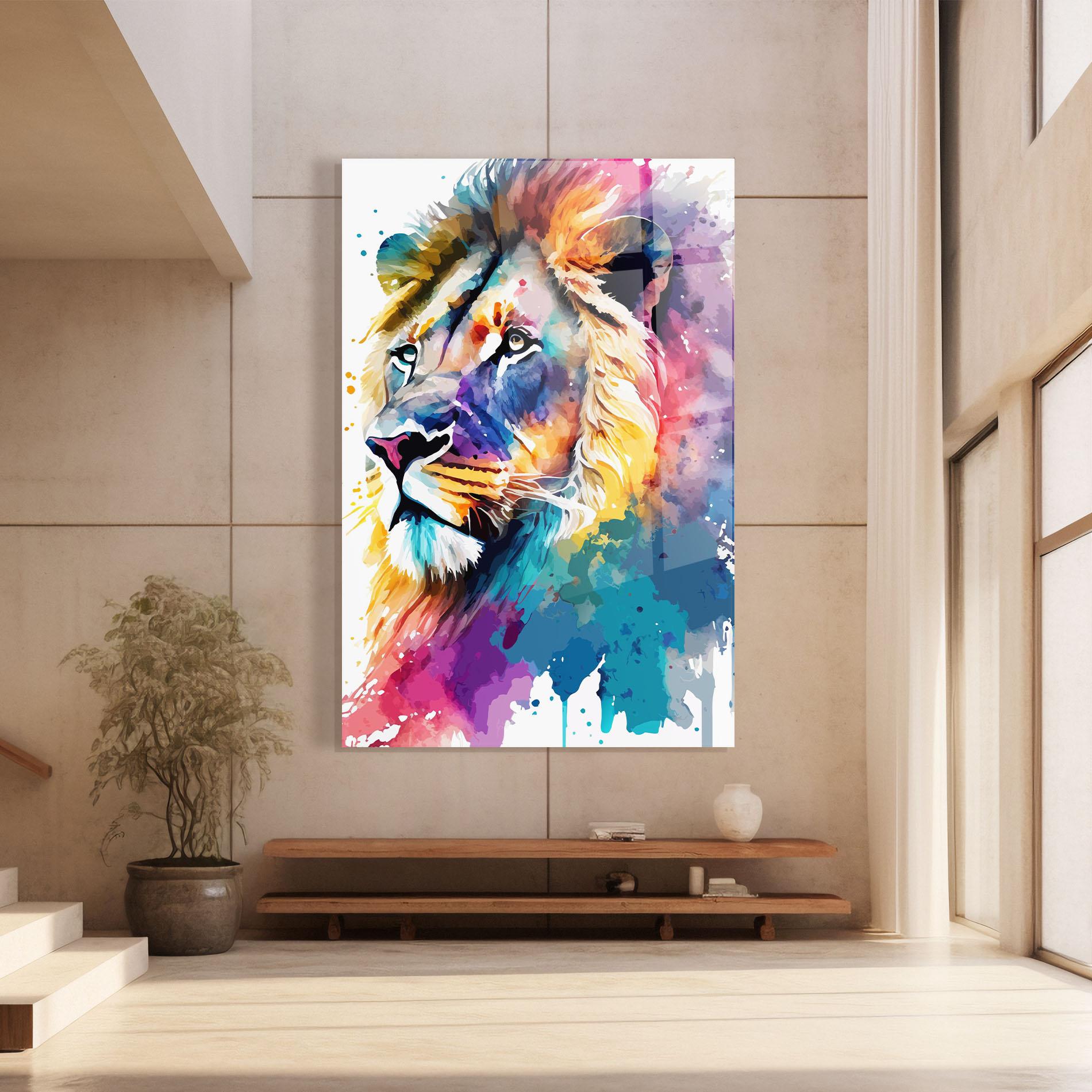 Glasbild Vibrant Color Lion mockup 8