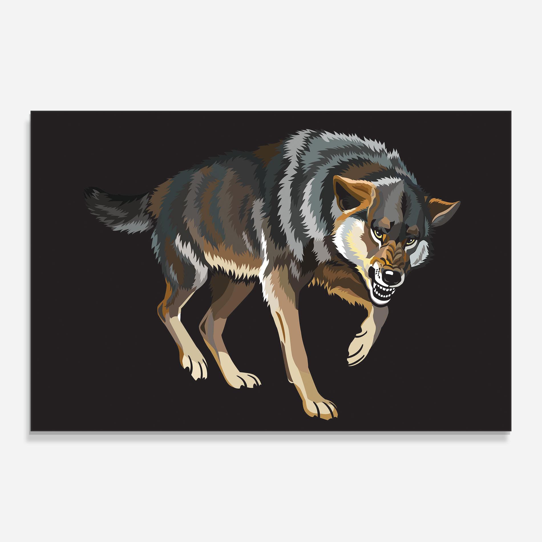 Glasbild Angry Cartoon Wolf mockup 0