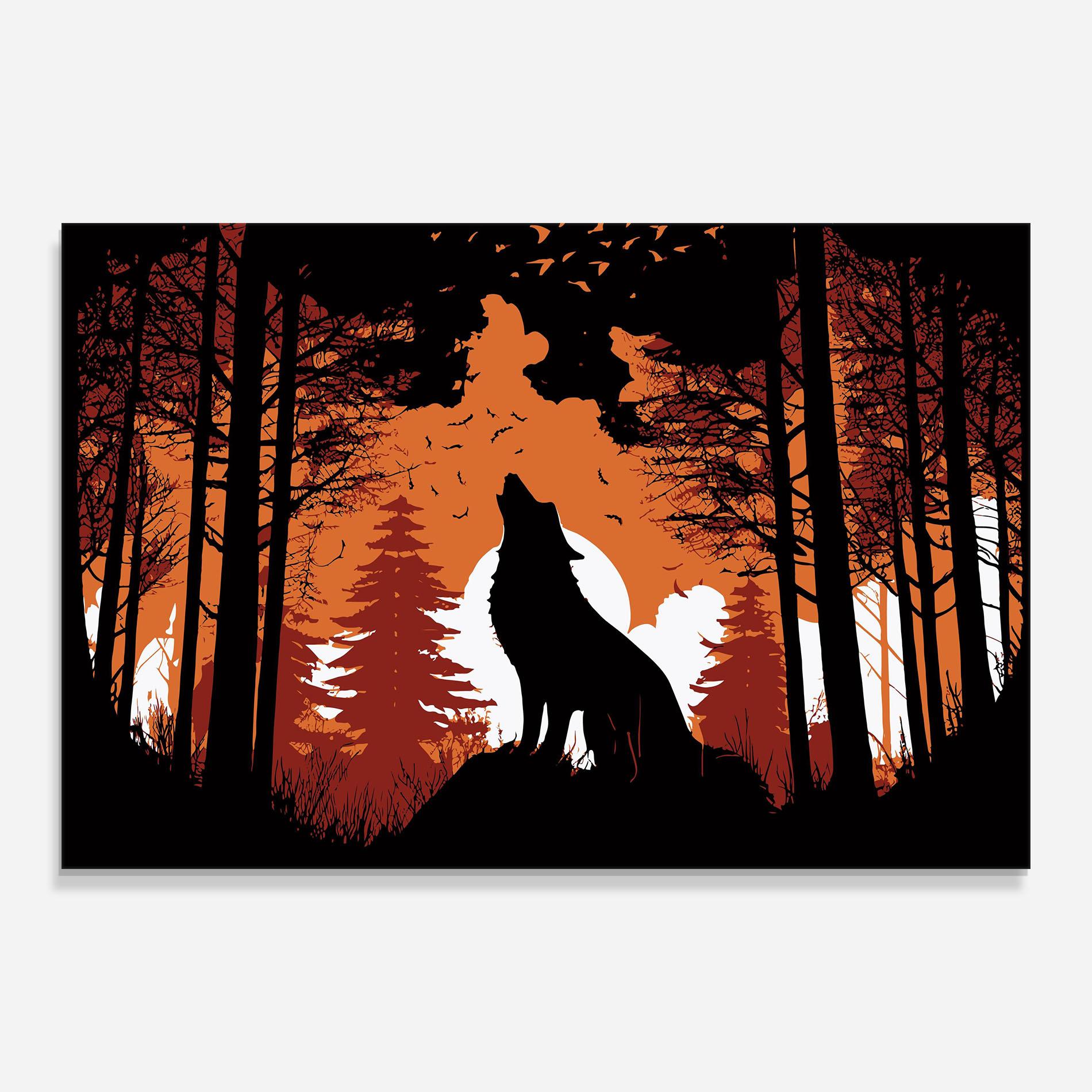 Glasbild Orange Sky Wolf mockup 0
