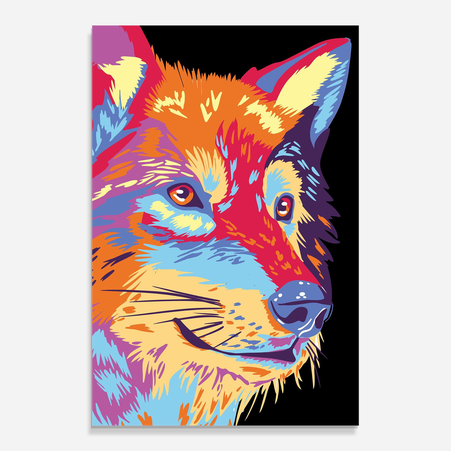 Glasbild Purple Orange Wolf mockup 0