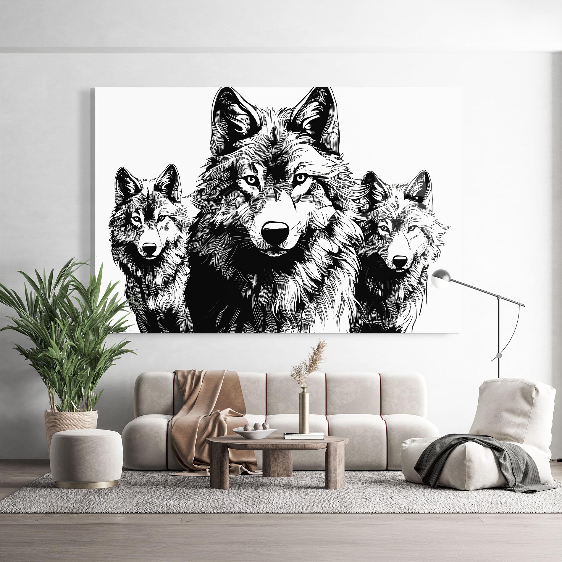 Glasbild 3 Wolves mockup 9