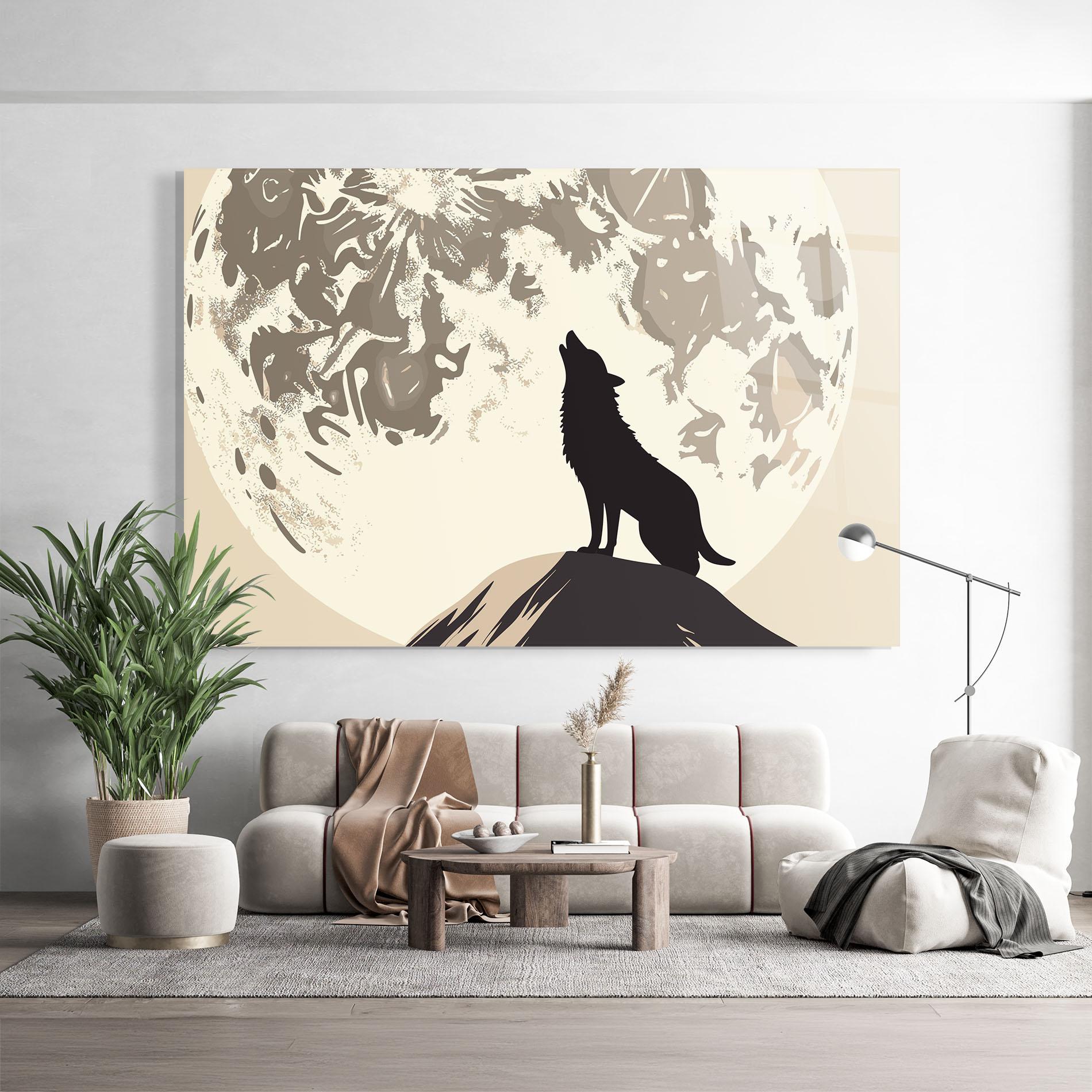 Glasbild Cream Moon Wolf mockup 9