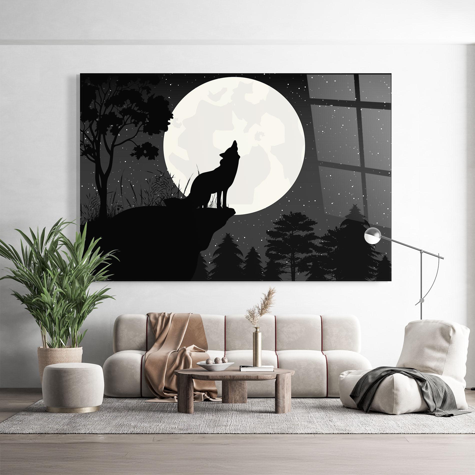 Glasbild Moon Wolf Silhouette mockup 9