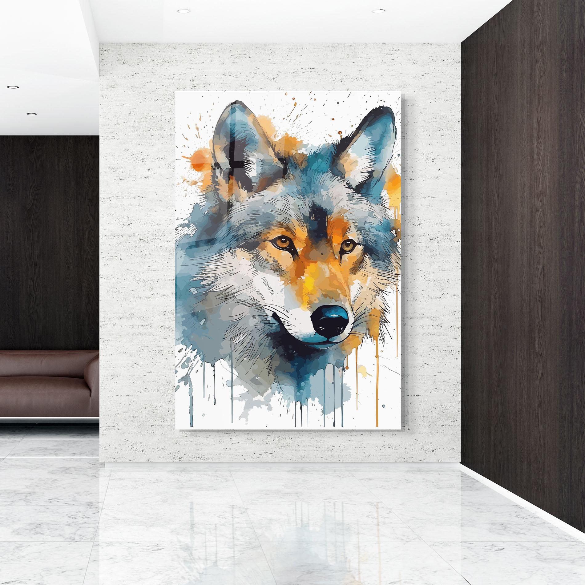 Glasbild Orange Watercolor Wolf mockup 9
