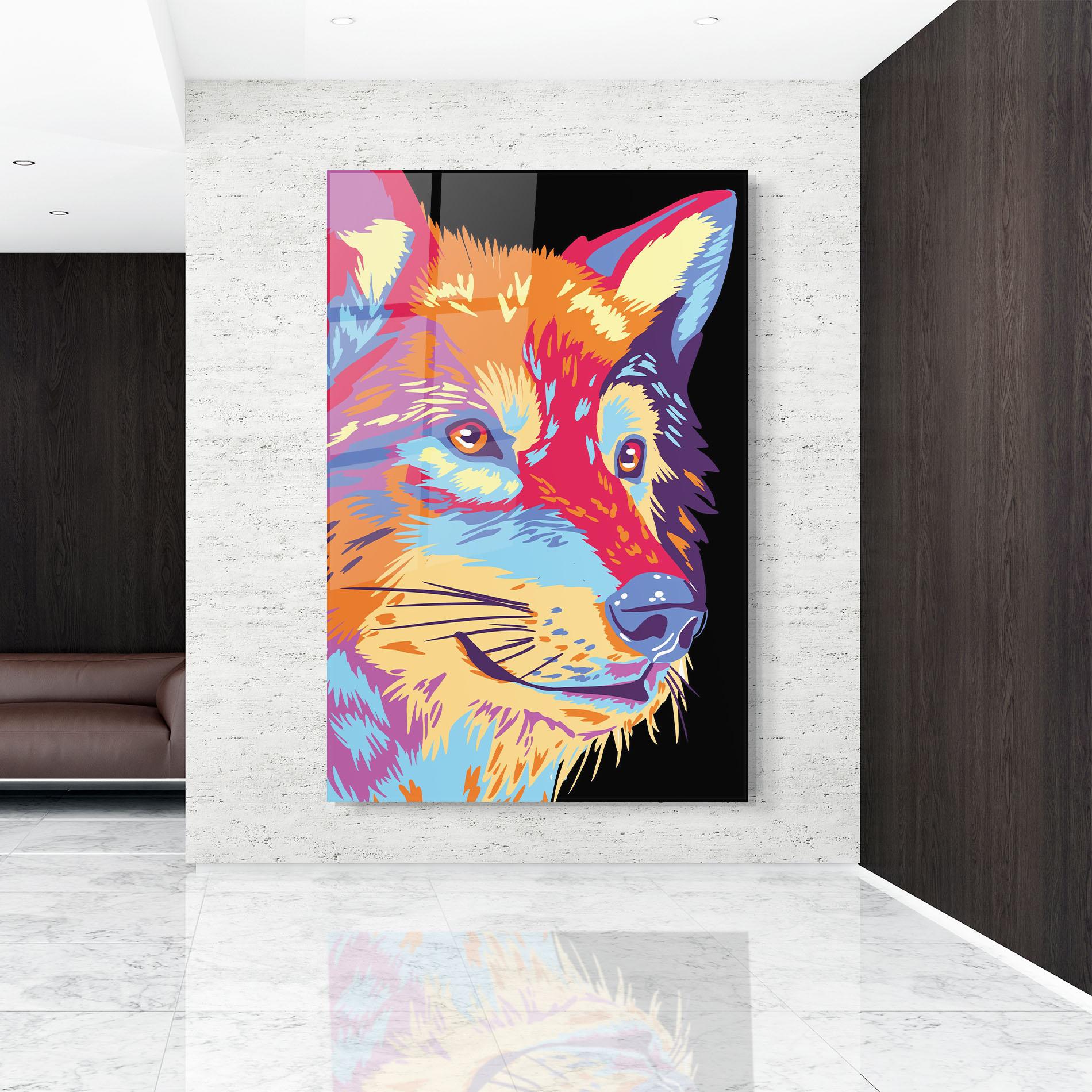 Glasbild Purple Orange Wolf mockup 9