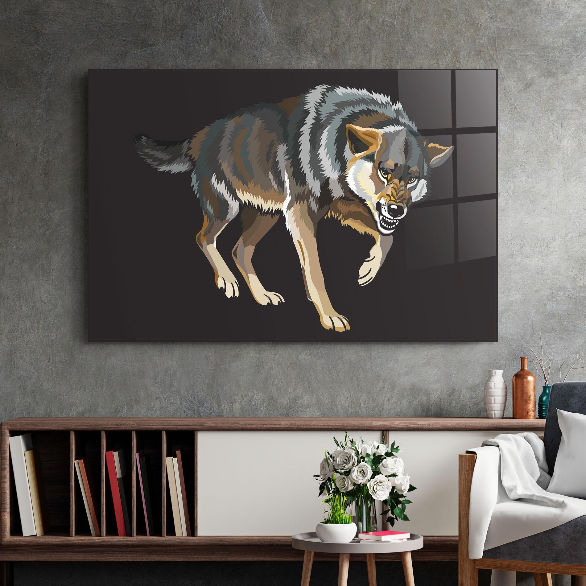 Glasbild Angry Cartoon Wolf mockup 2