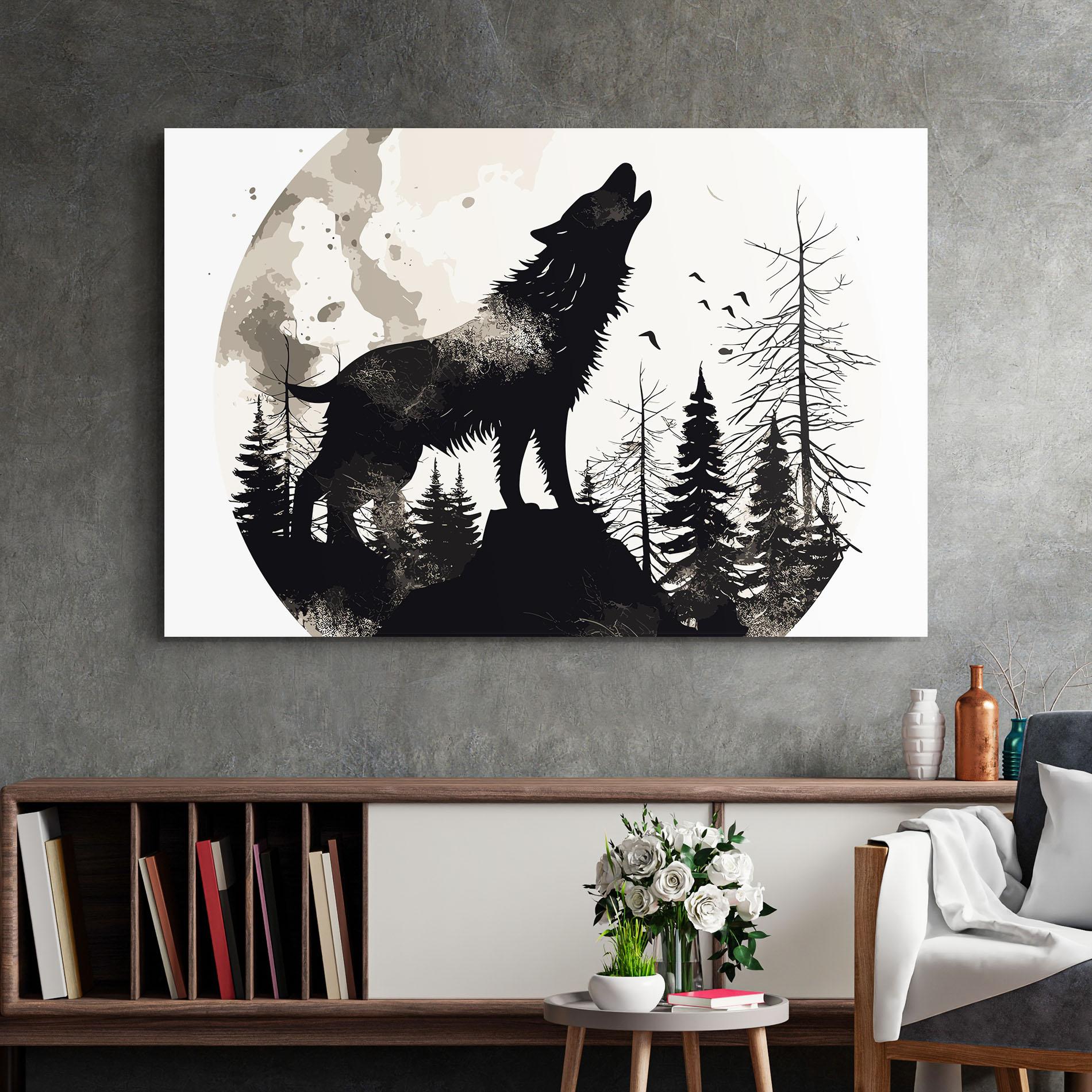 Glasbild Black On Cream Wolf mockup 2