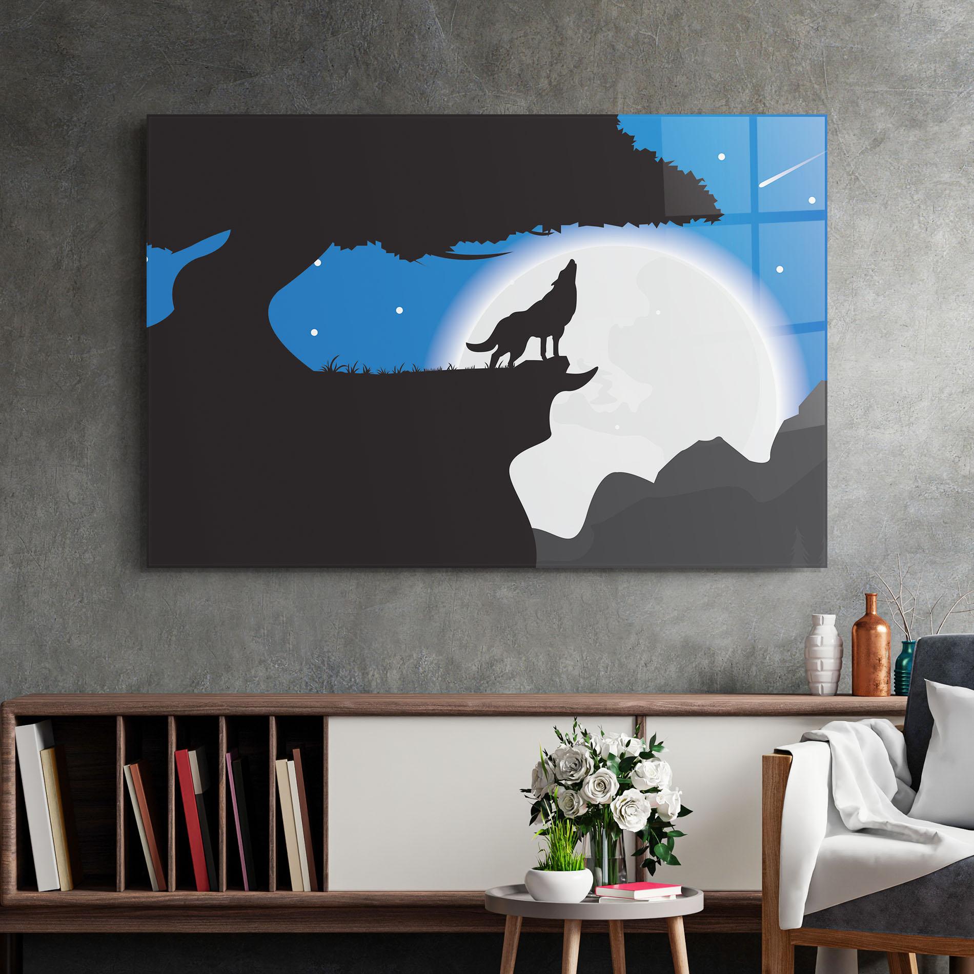 Glasbild Blue Light Wolf mockup 2