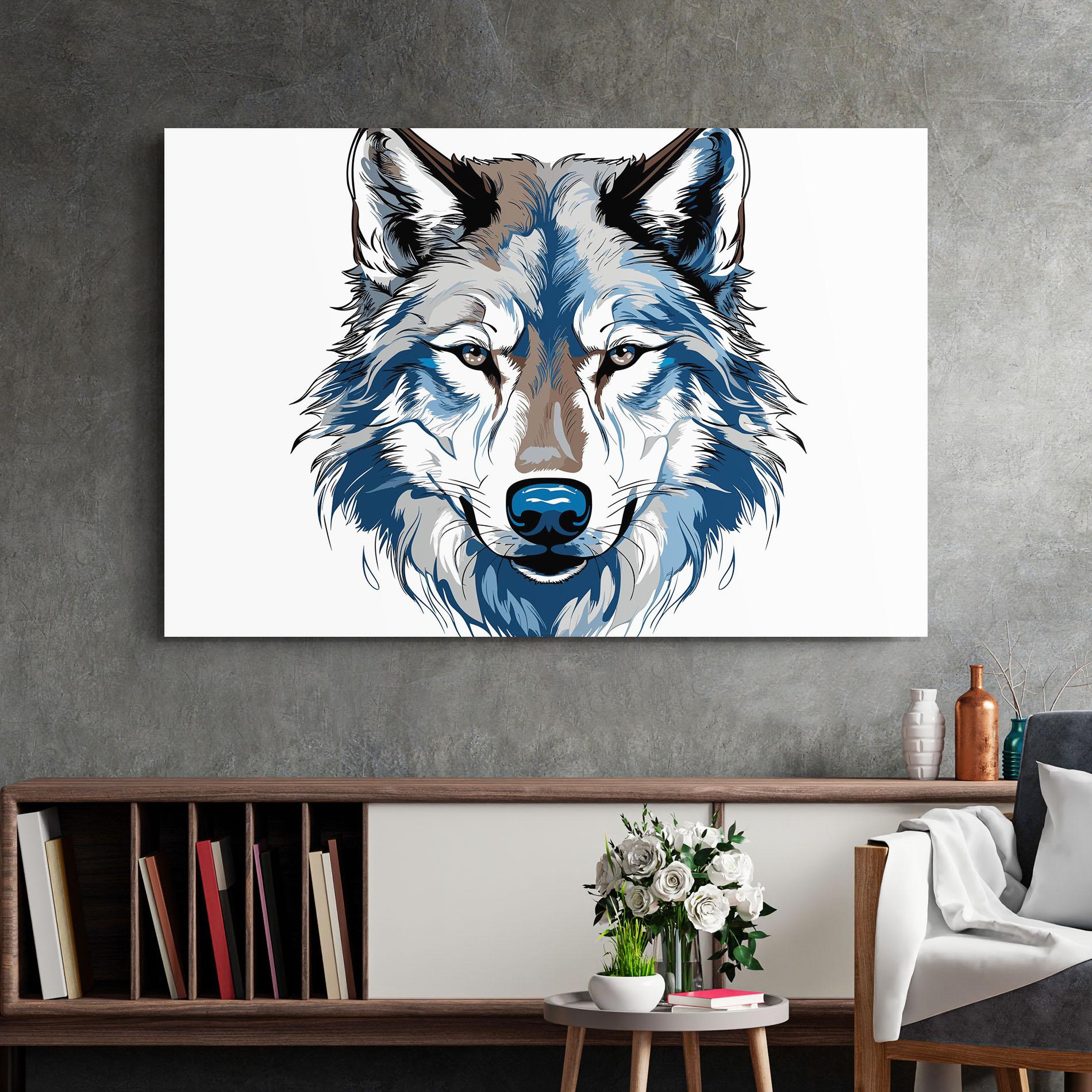 Glasbild Blue Wolf Head mockup 2
