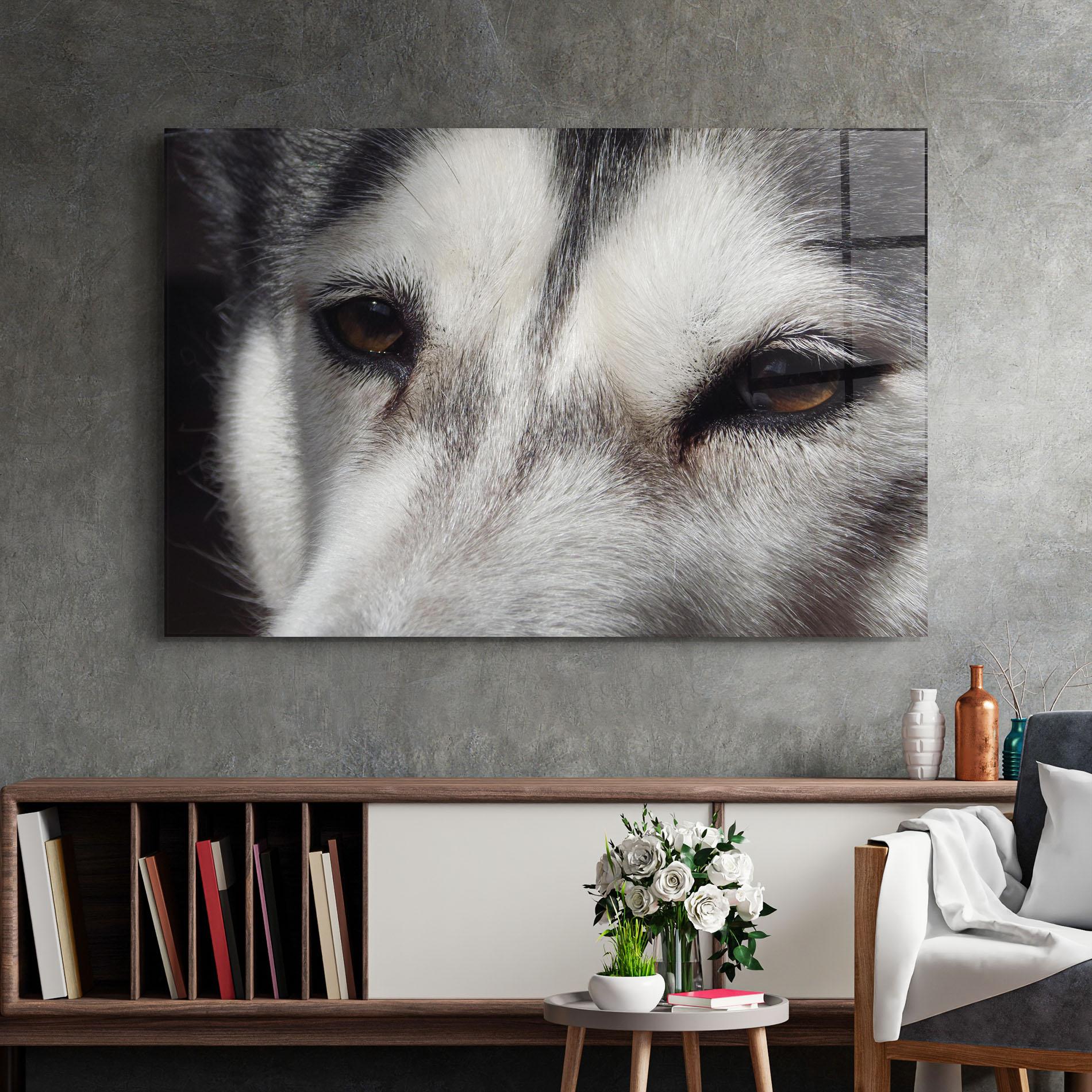 Glasbild Close Up Wolf mockup 2