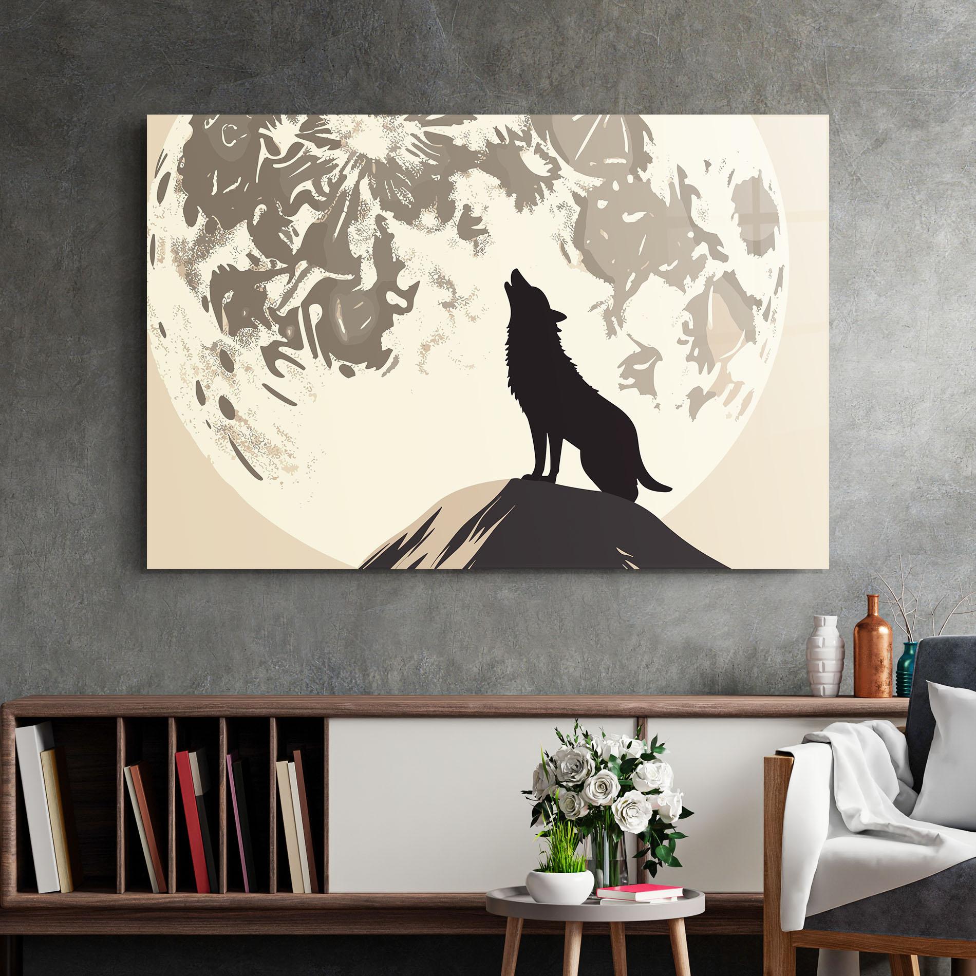 Glasbild Cream Moon Wolf mockup 2