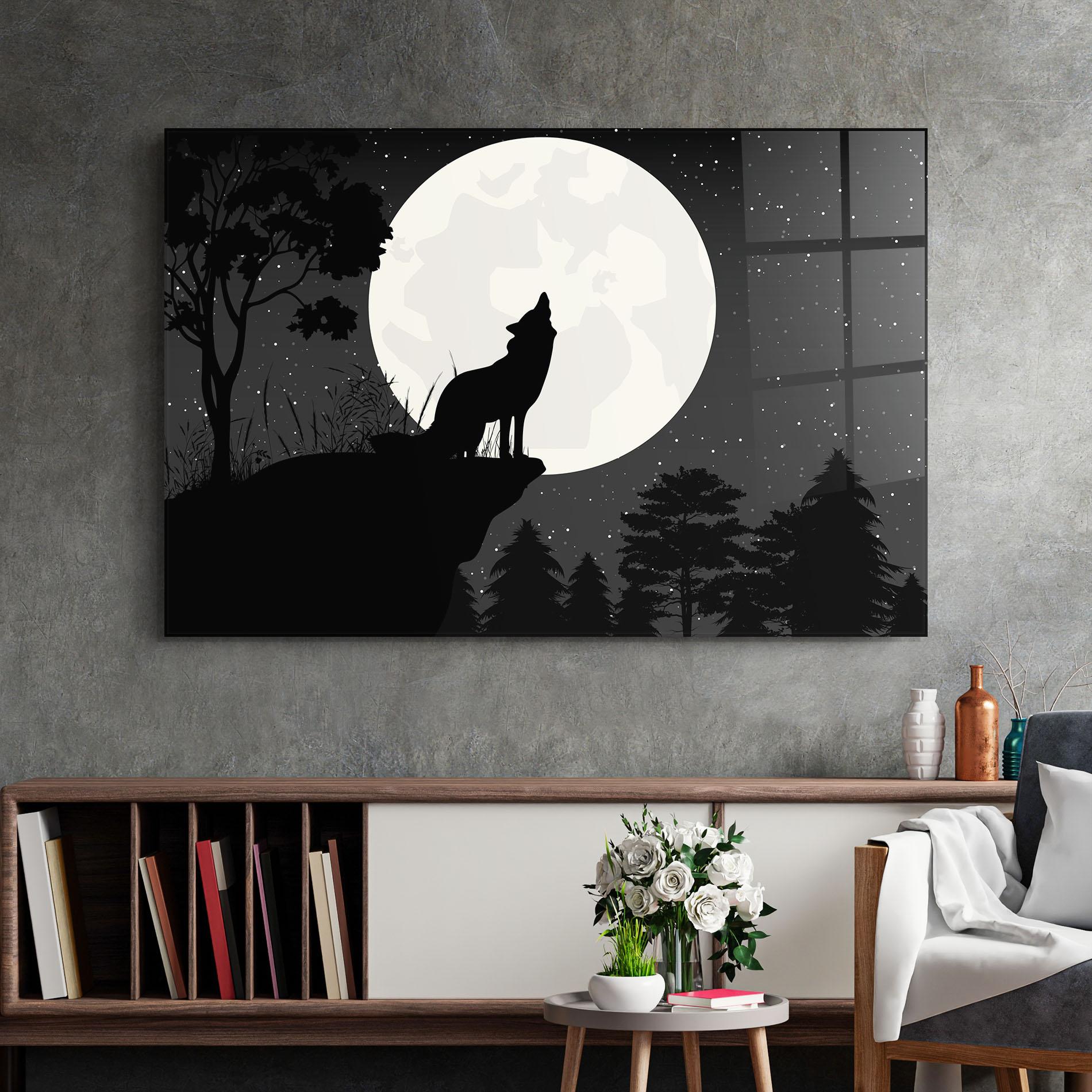 Glasbild Moon Wolf Silhouette mockup 2
