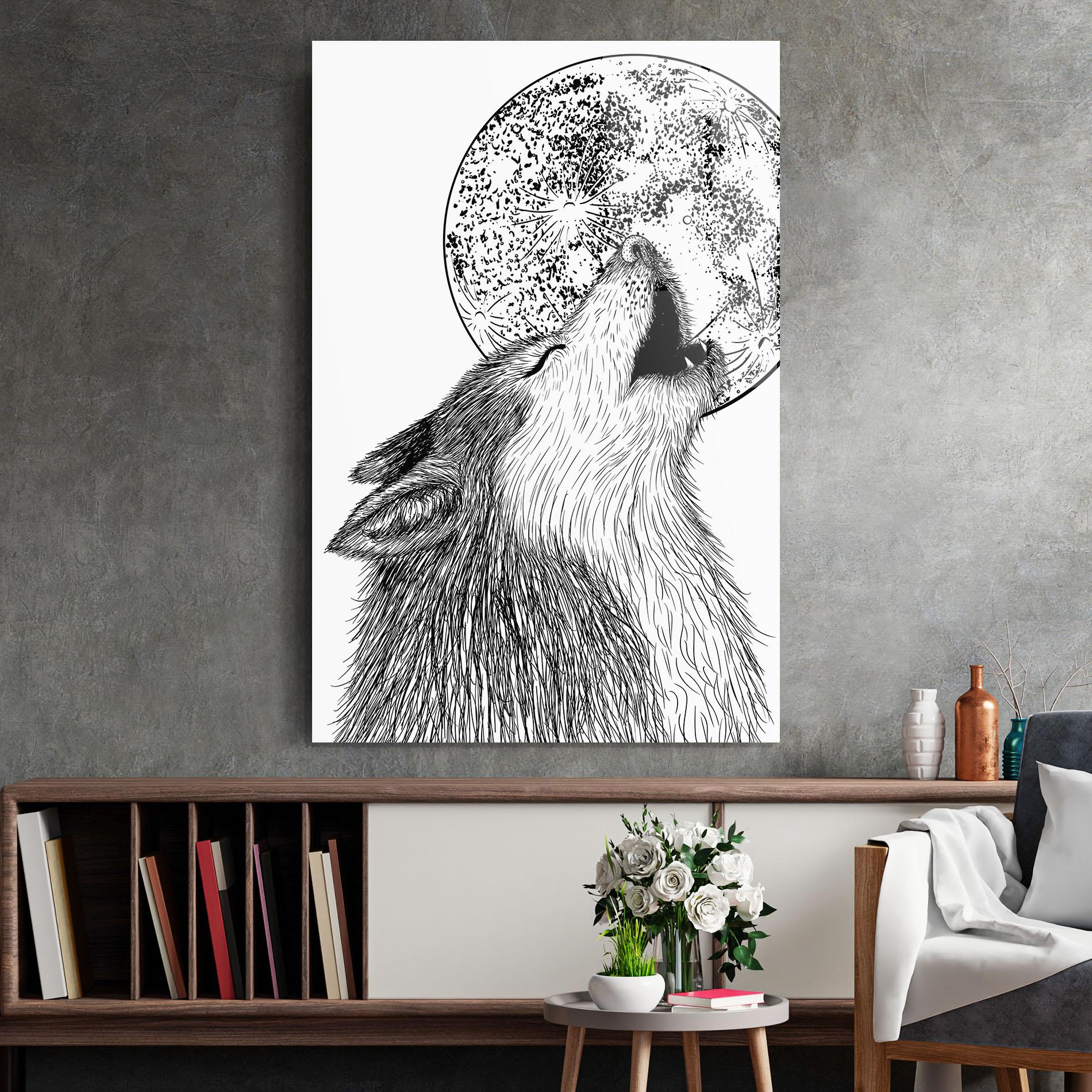 Glasbild Pretty Moon Wolf mockup 2