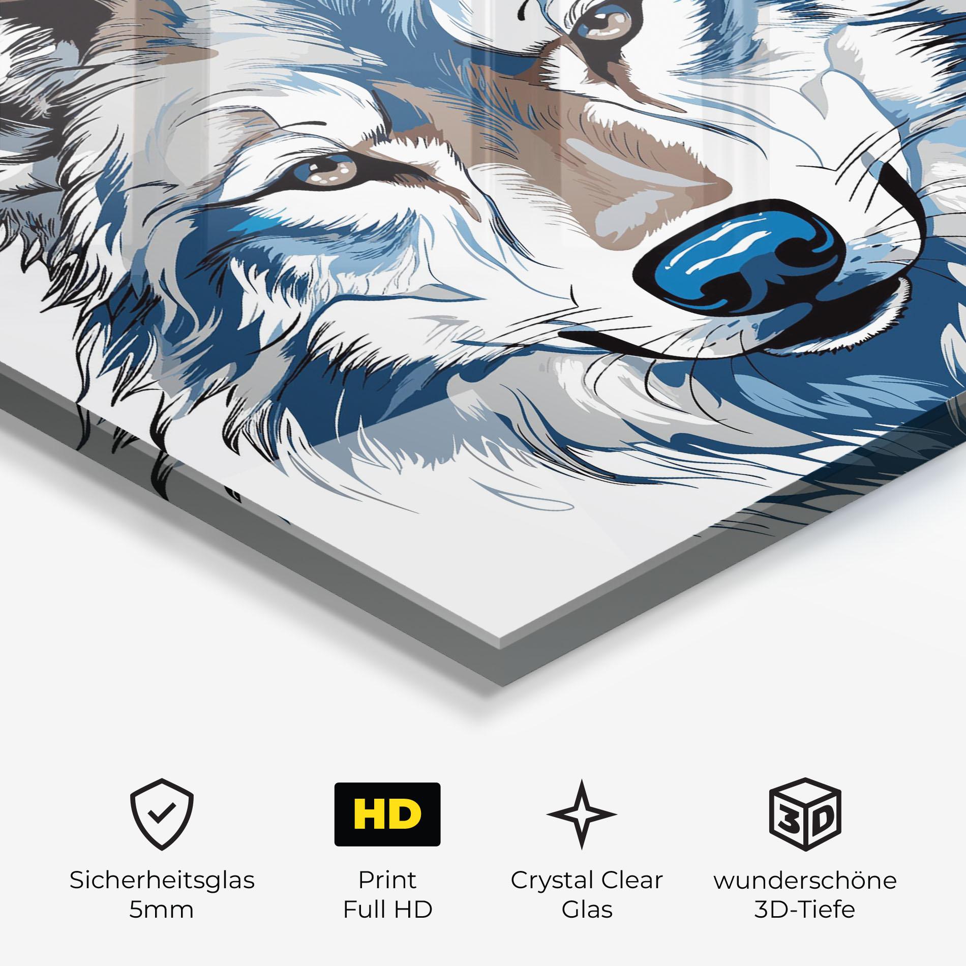 Glasbild Blue Wolf Head mockup 3