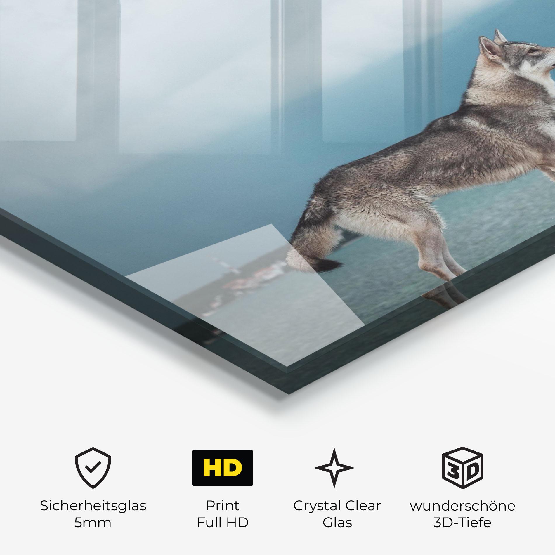 Glasbild Grey Wolf Looking mockup 3