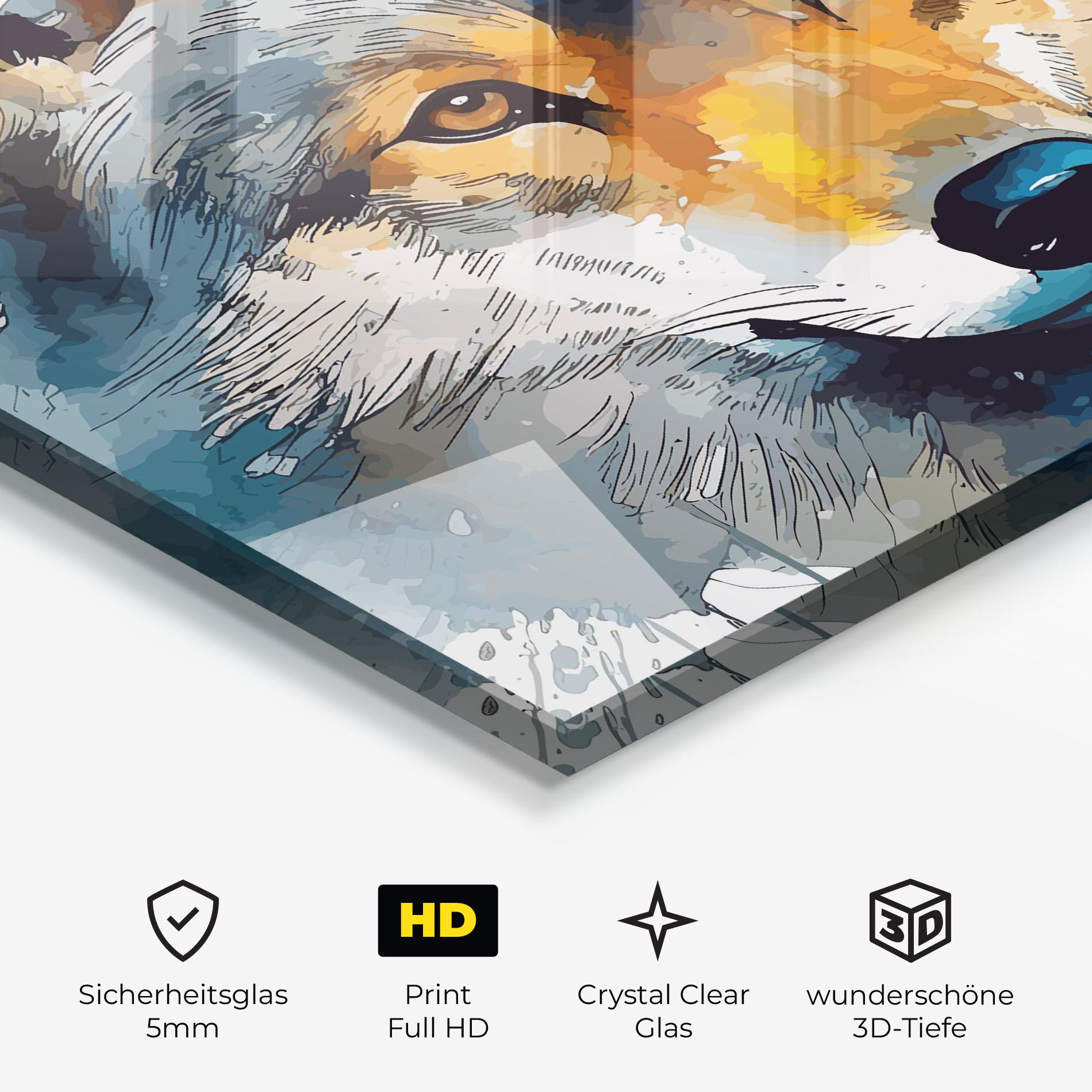 Glasbild Orange Watercolor Wolf mockup 3