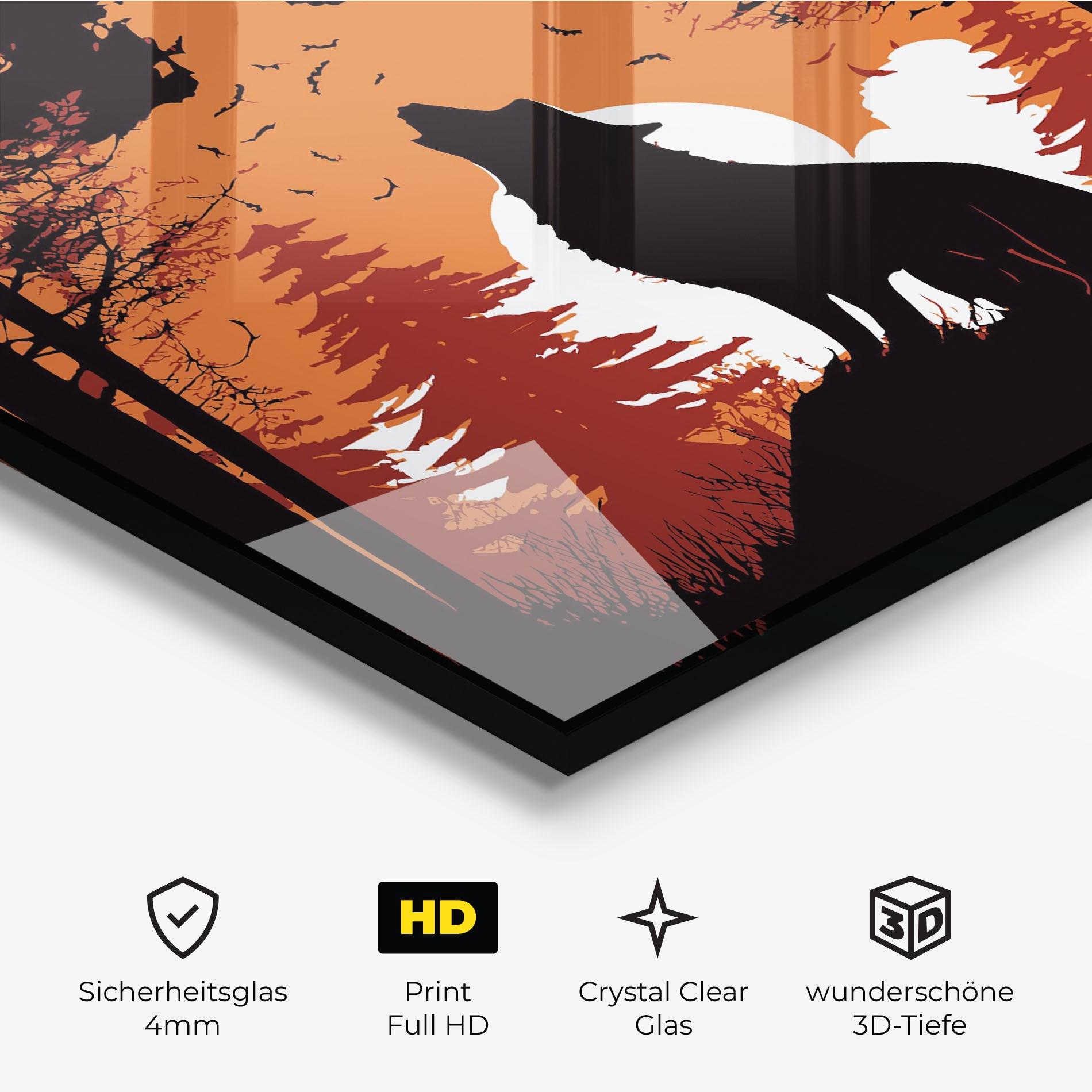 Glasbild Orange Sky Wolf mockup 3