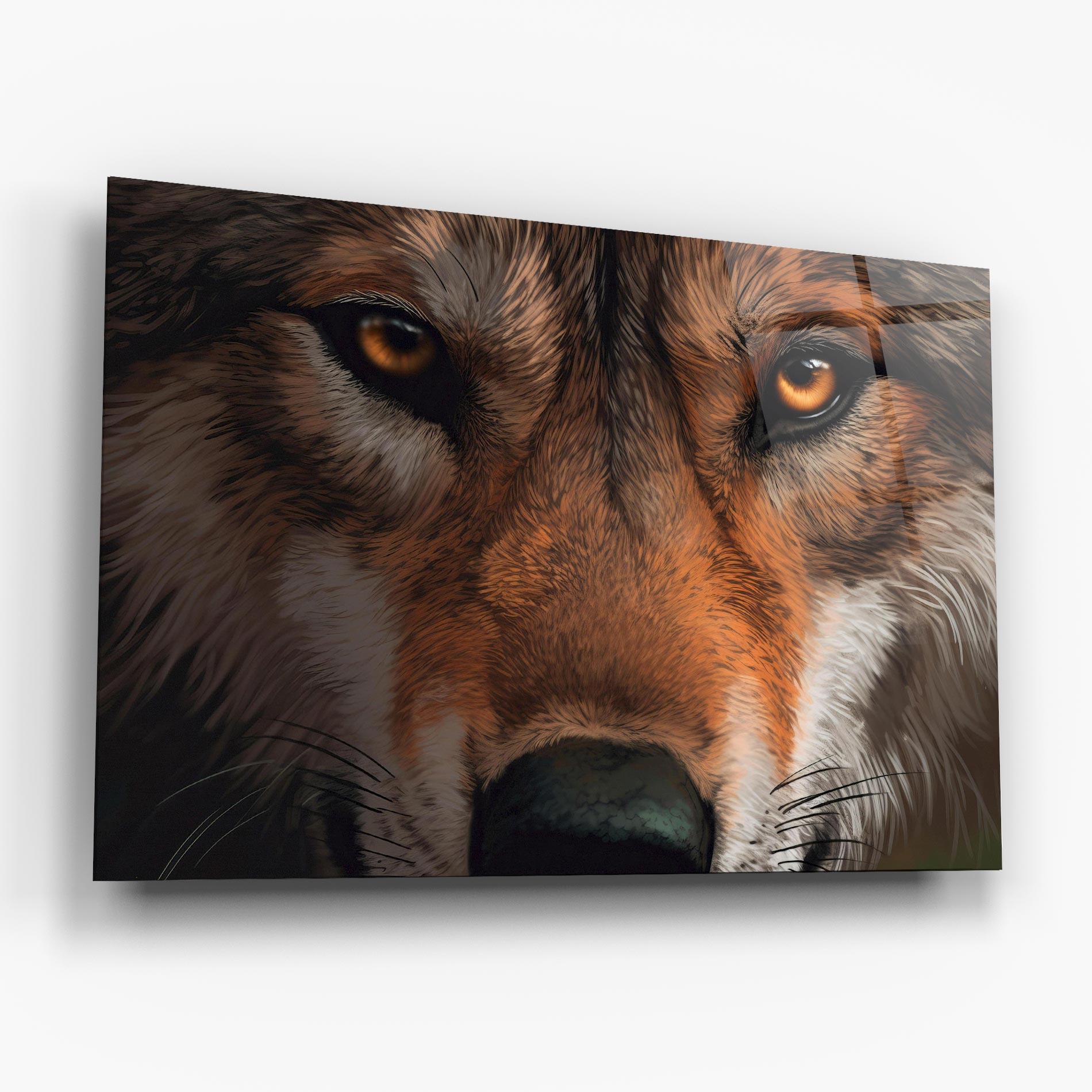 Glasbild Close Up Wolf Eyes mockup 6