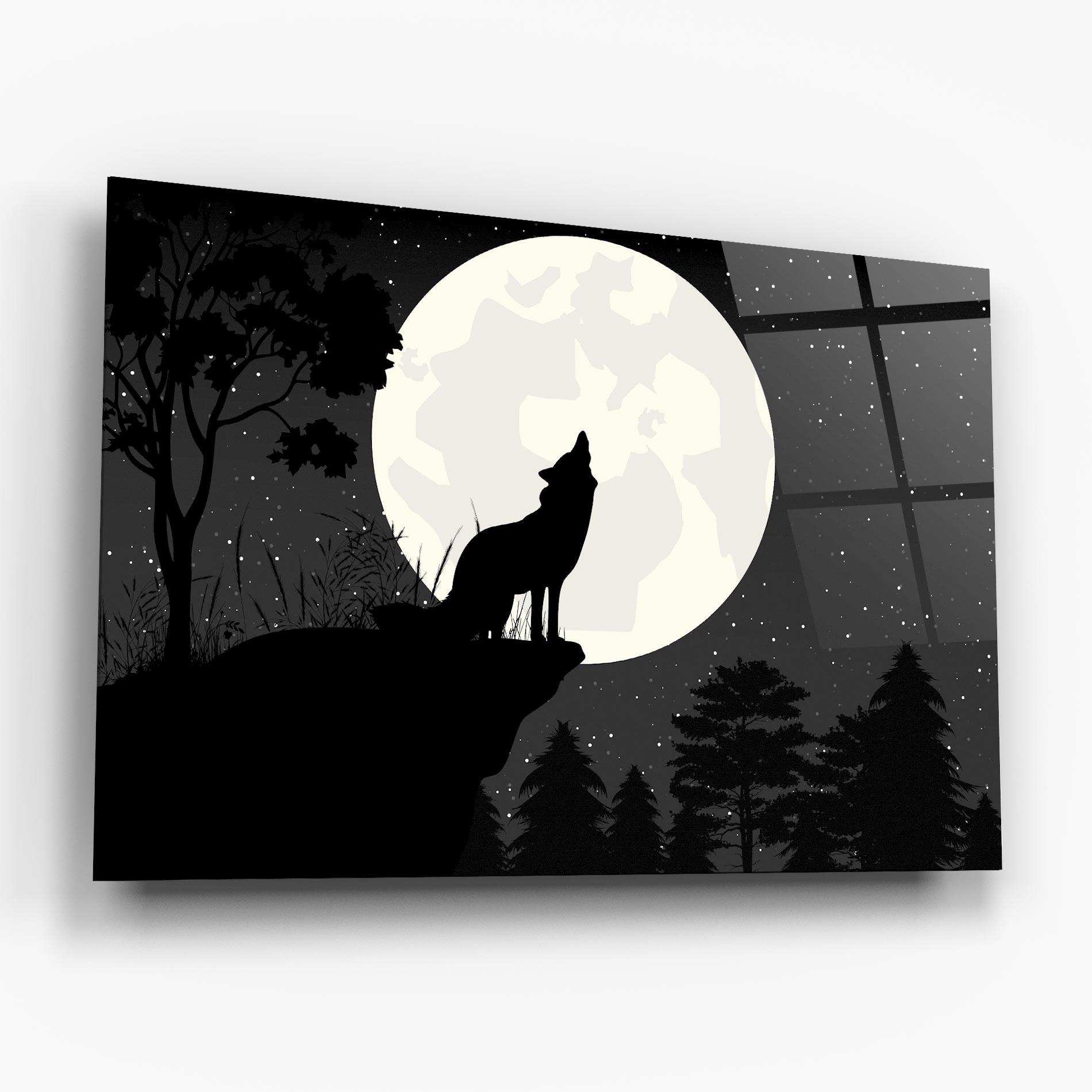 Glasbild Moon Wolf Silhouette mockup 6