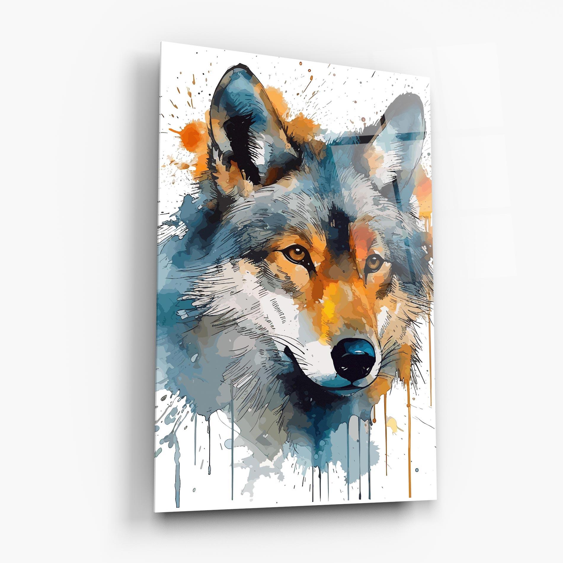 Glasbild Orange Watercolor Wolf mockup 6