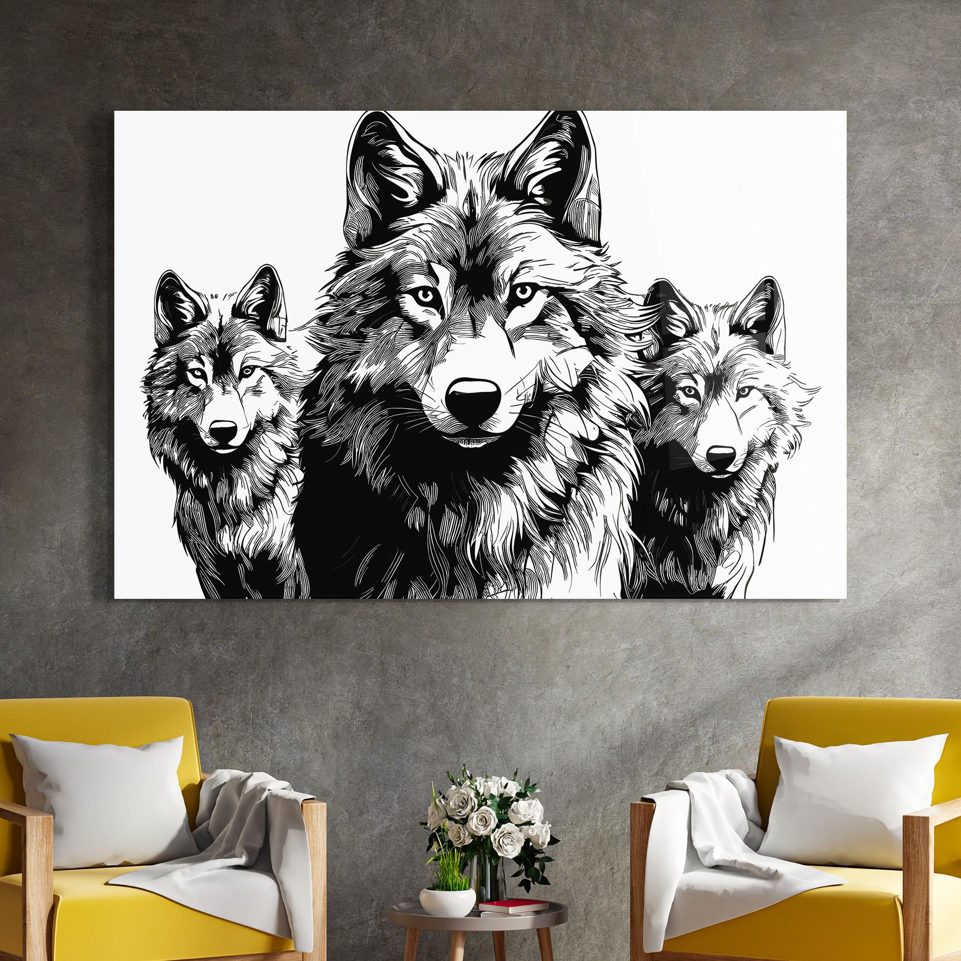 Glasbild 3 Wolves mockup 4