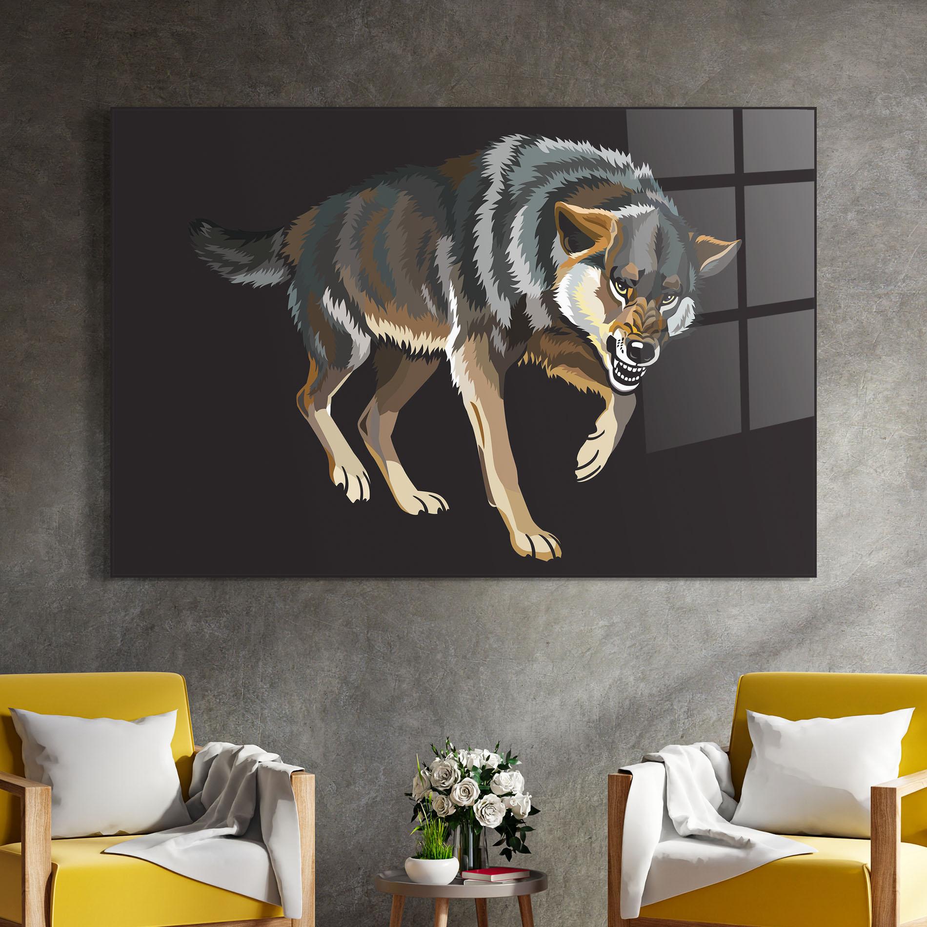 Glasbild Angry Cartoon Wolf mockup 4