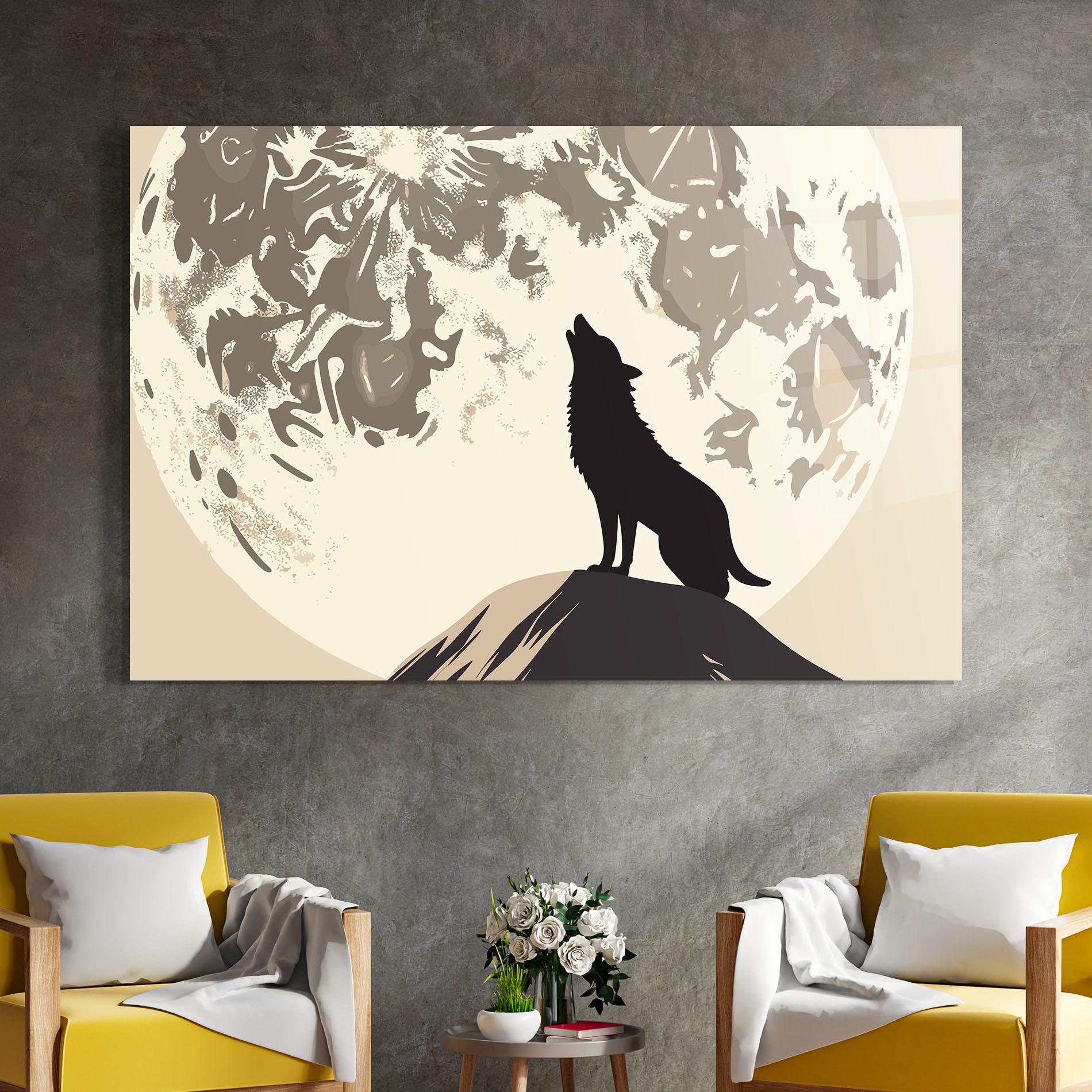 Glasbild Cream Moon Wolf mockup 4