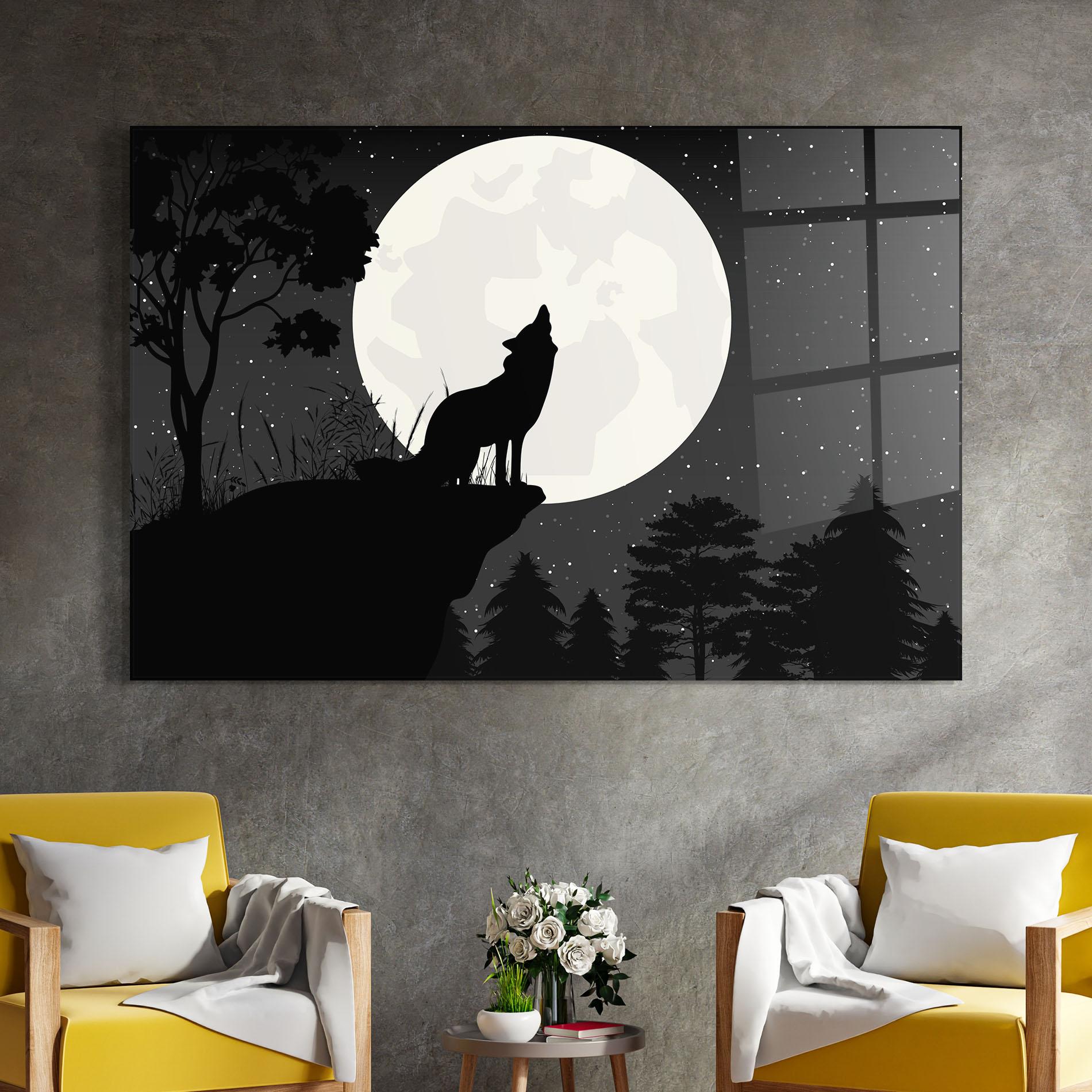 Glasbild Moon Wolf Silhouette mockup 4