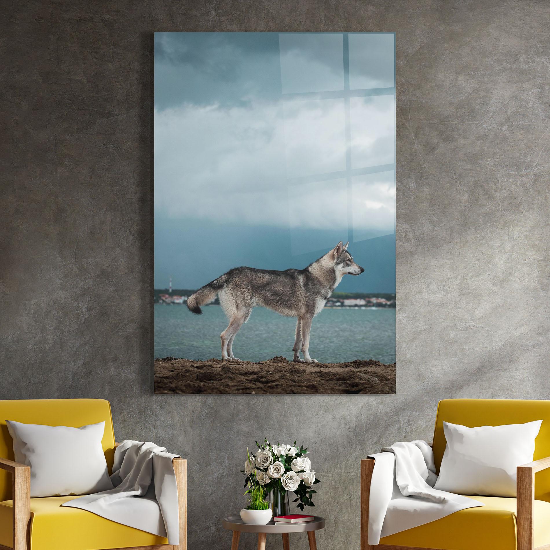 Glasbild Grey Wolf Looking mockup 4