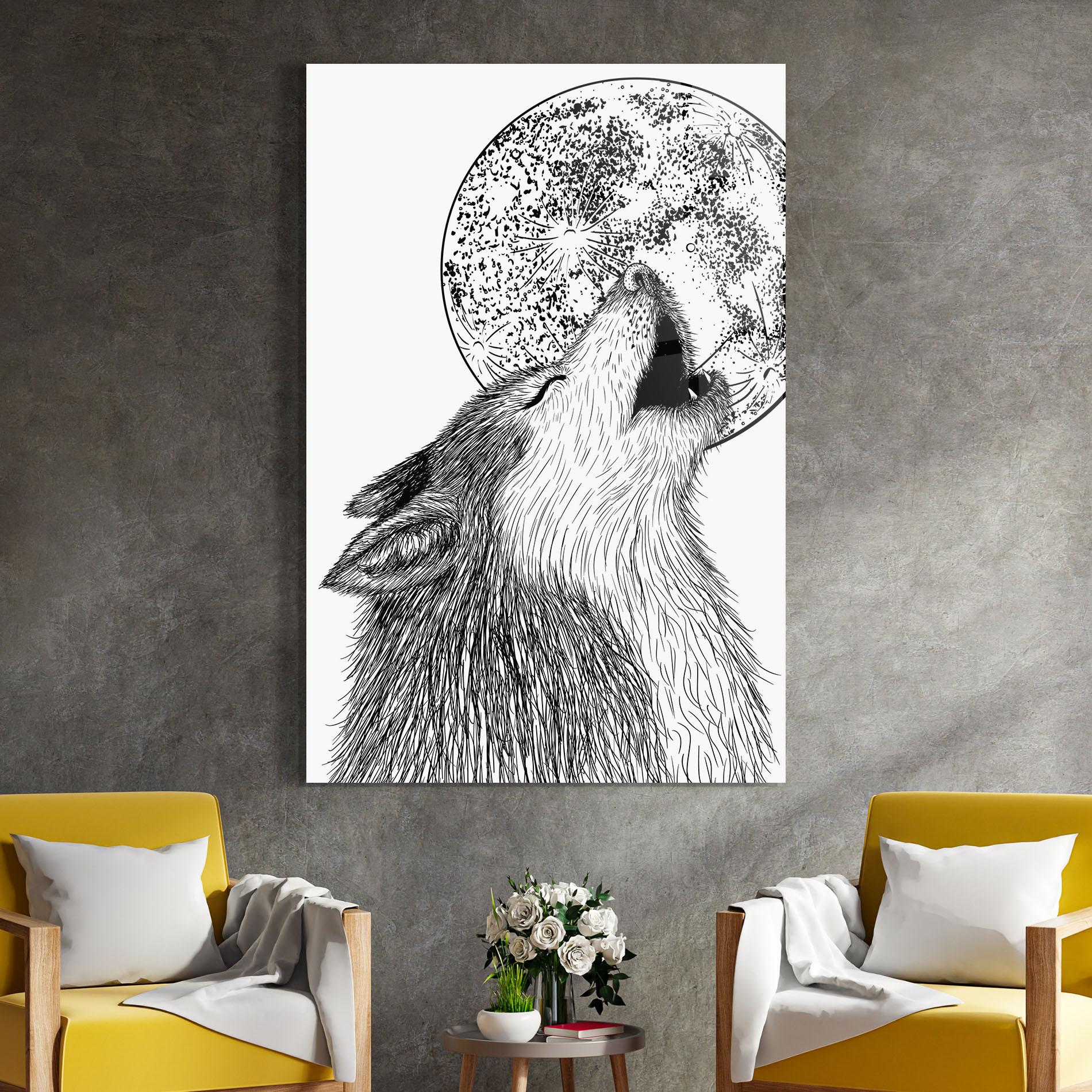 Glasbild Pretty Moon Wolf mockup 4