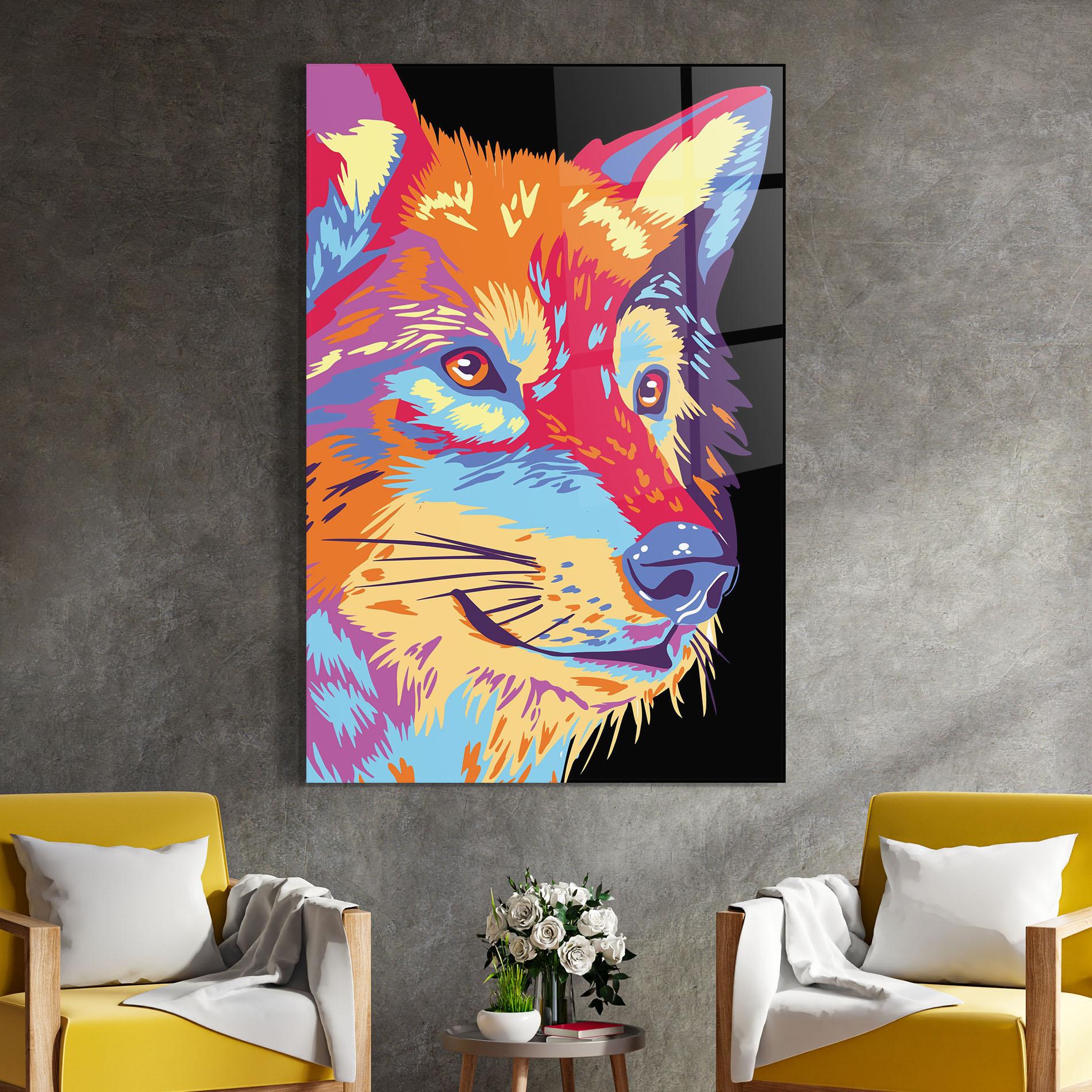 Glasbild Purple Orange Wolf mockup 4