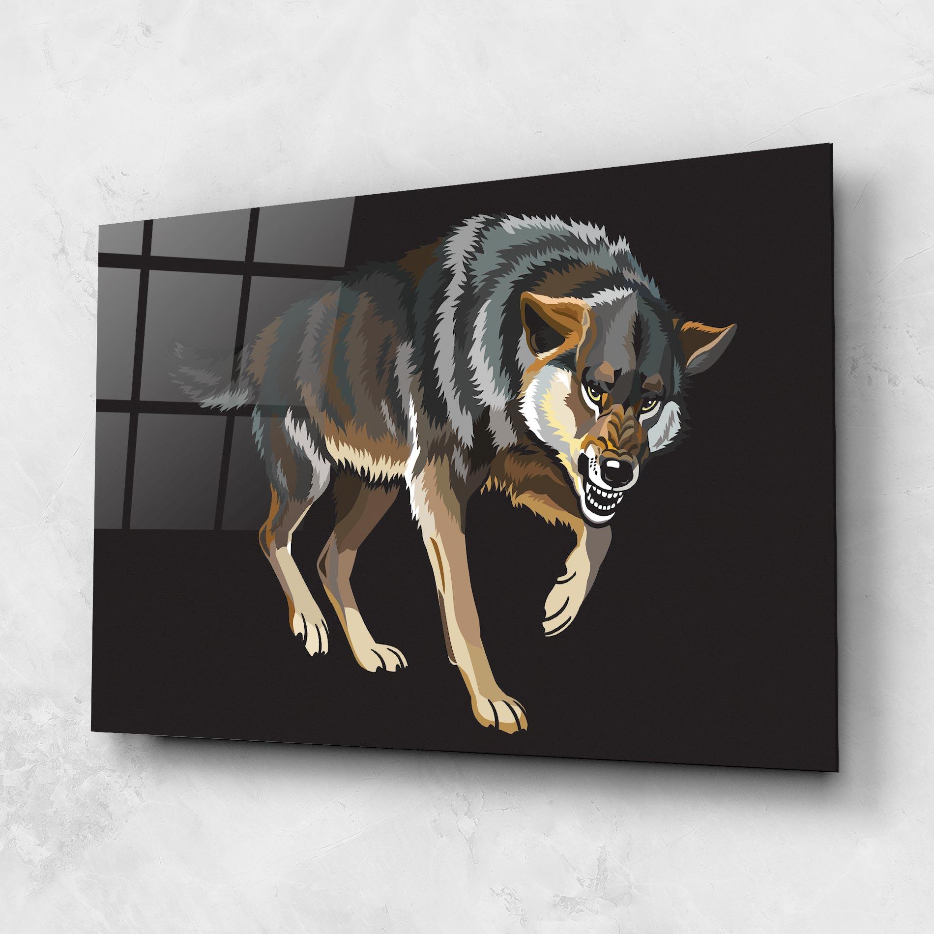 Glasbild Angry Cartoon Wolf mockup 1