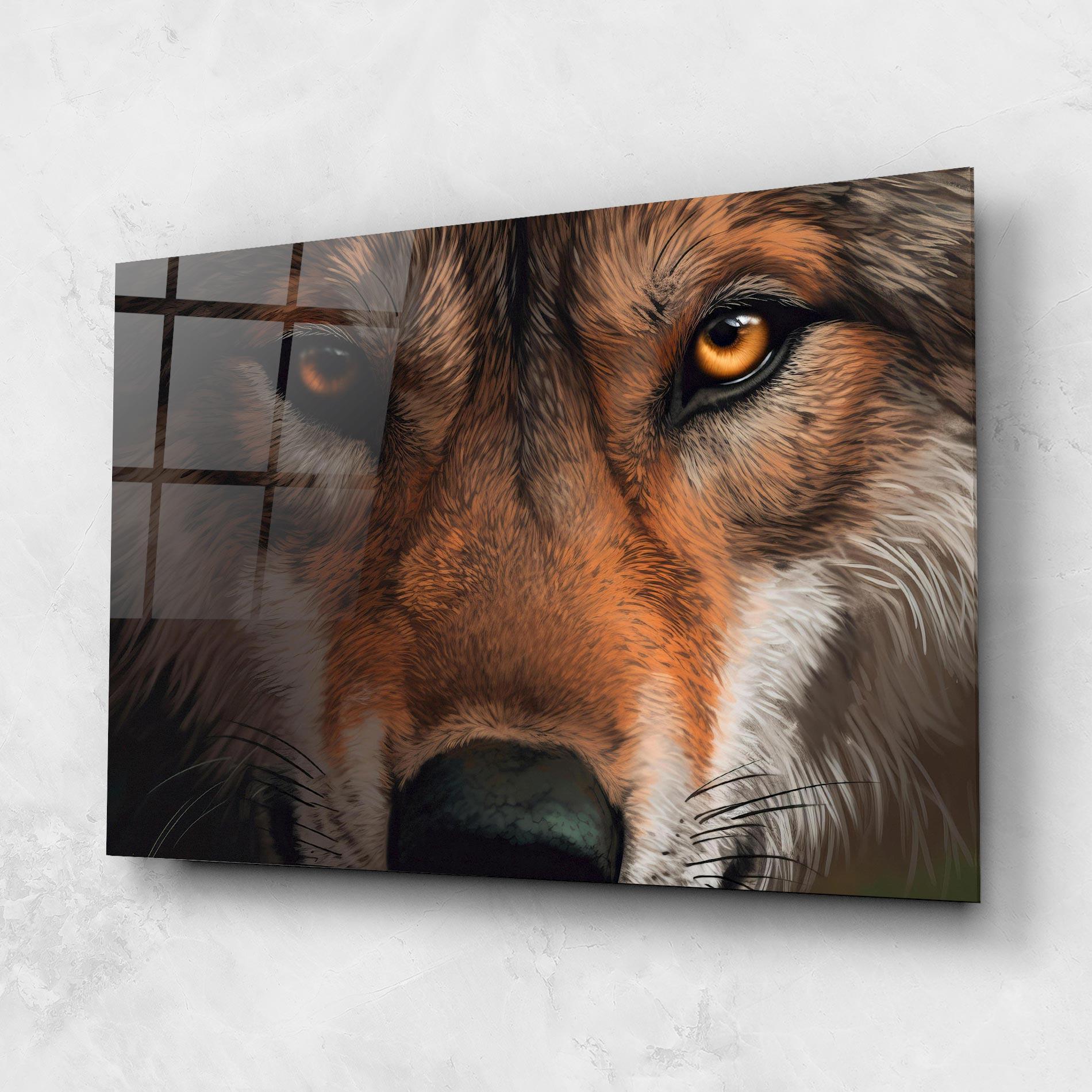 Glasbild Close Up Wolf Eyes mockup 1