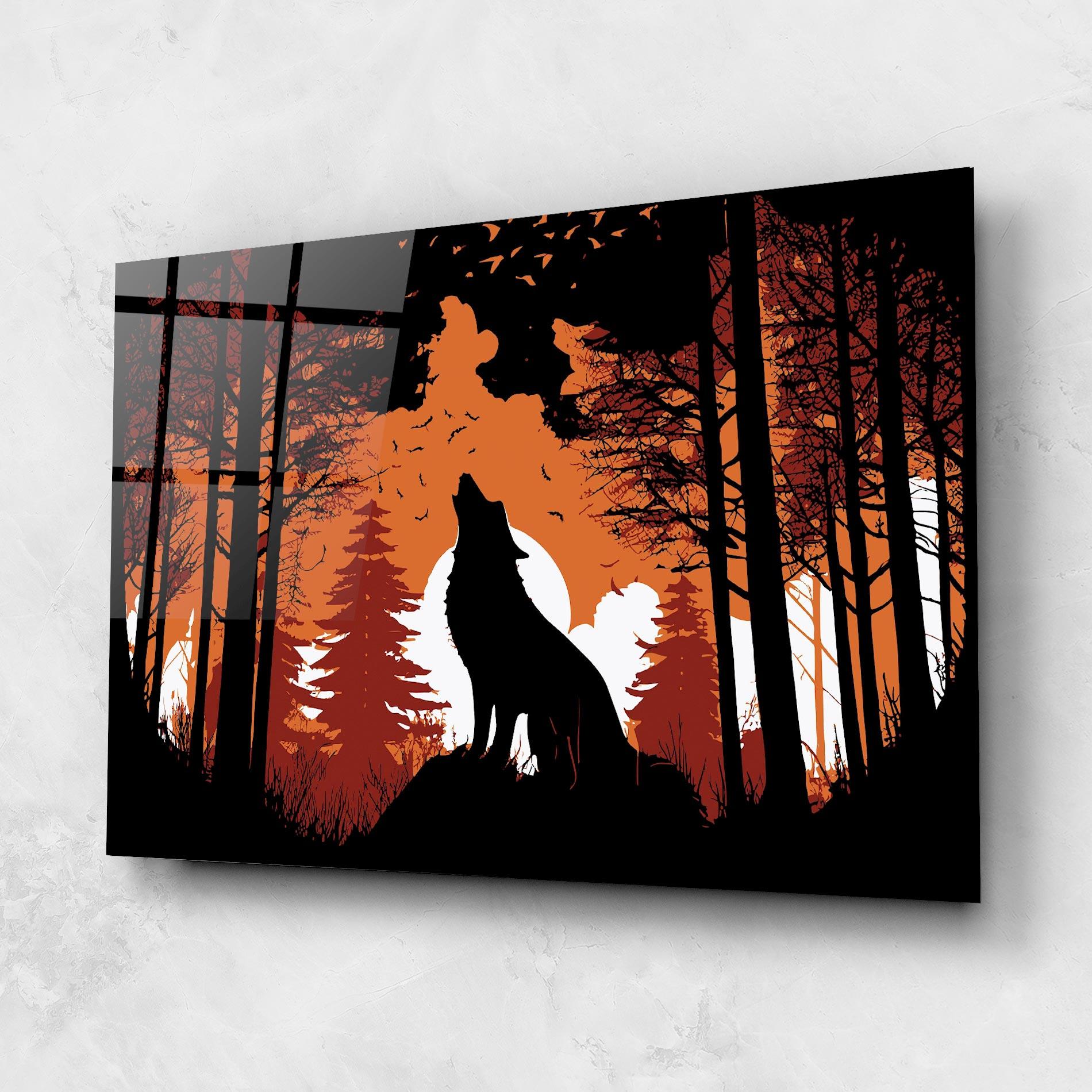 Glasbild Orange Sky Wolf mockup 1