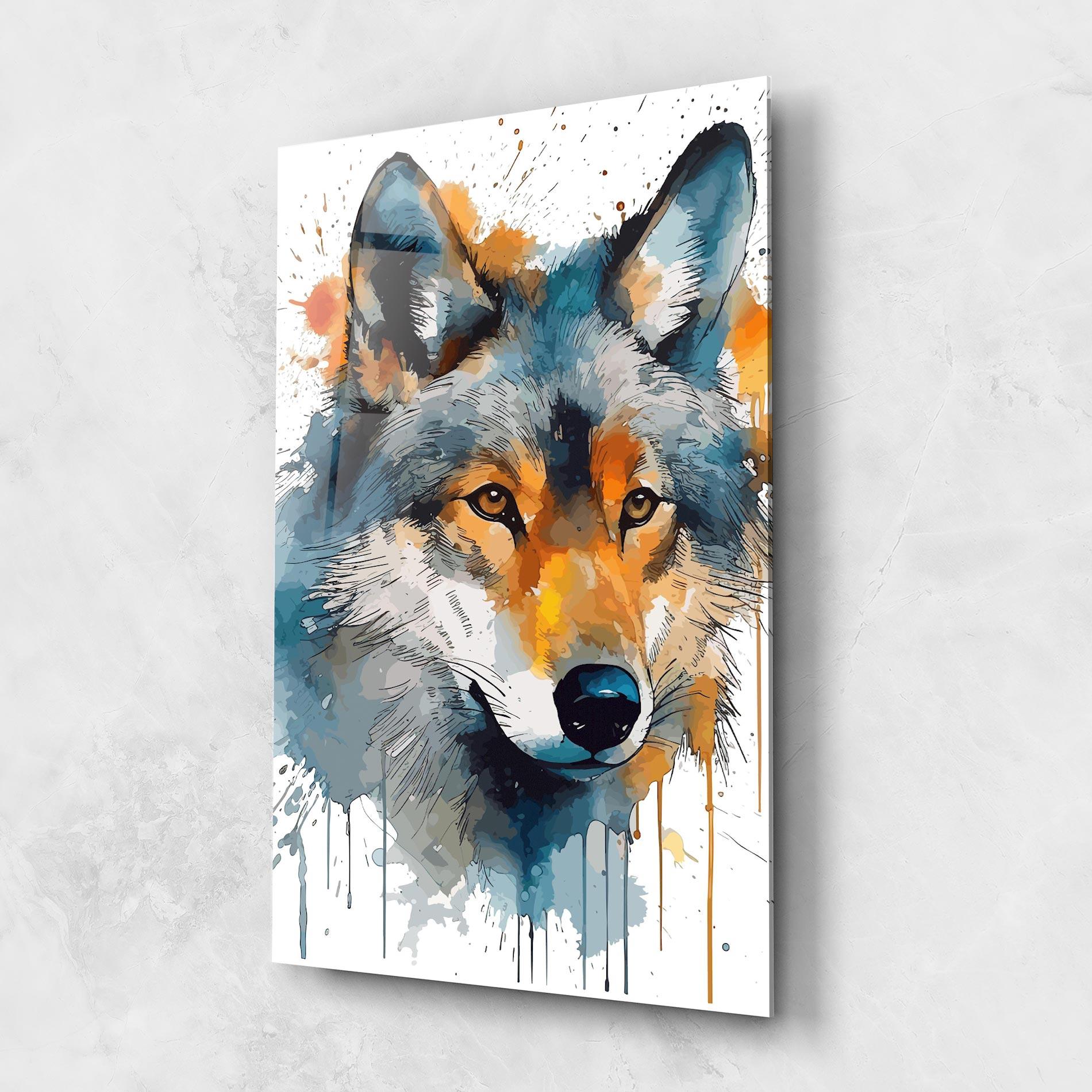 Glasbild Orange Watercolor Wolf mockup 1