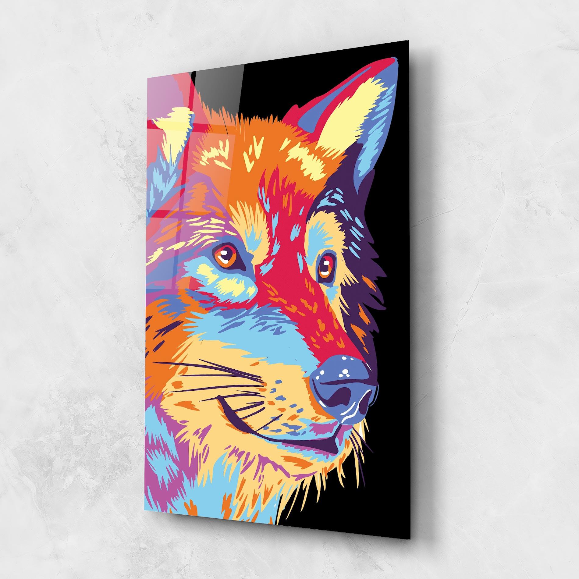 Glasbild Purple Orange Wolf mockup 1