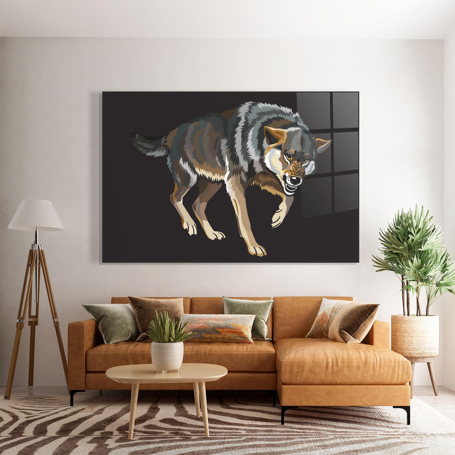 Glasbild Angry Cartoon Wolf mockup 7