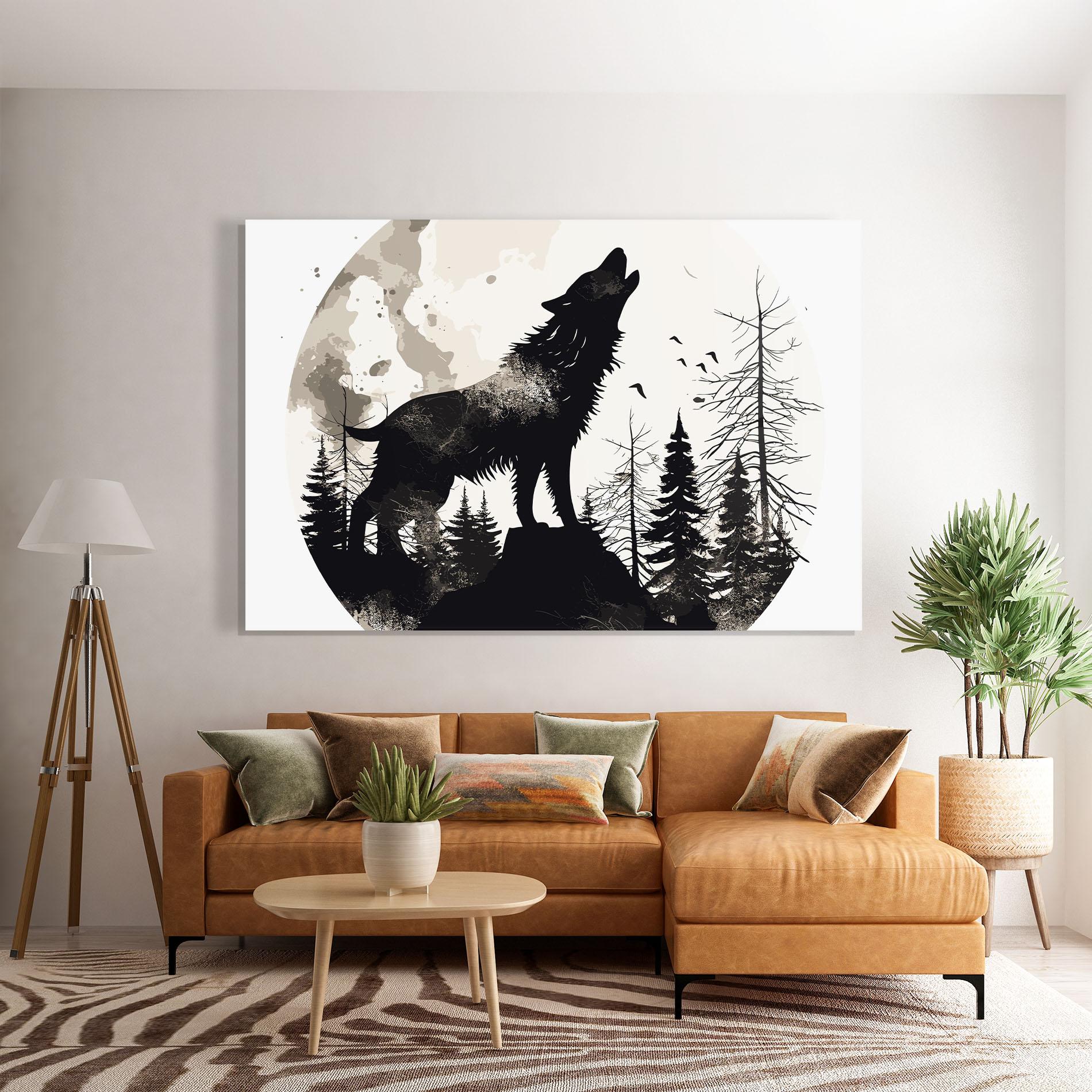 Glasbild Black On Cream Wolf mockup 7