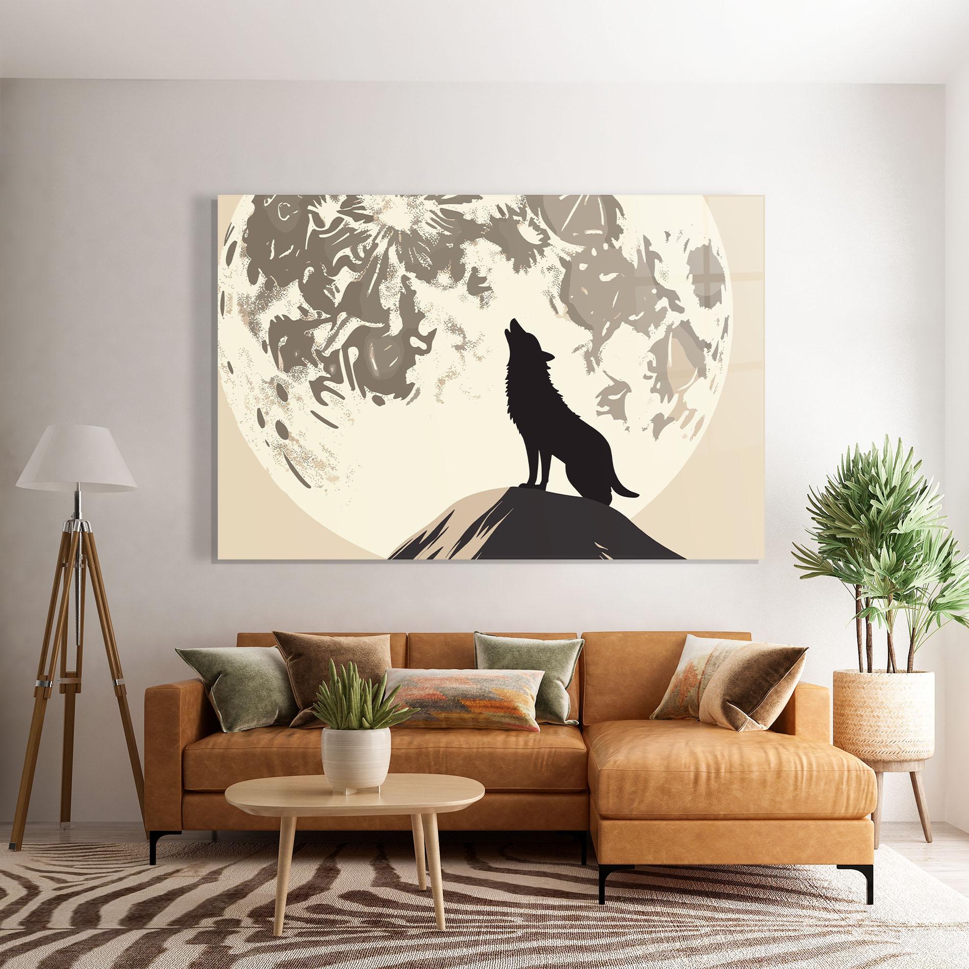 Glasbild Cream Moon Wolf mockup 7