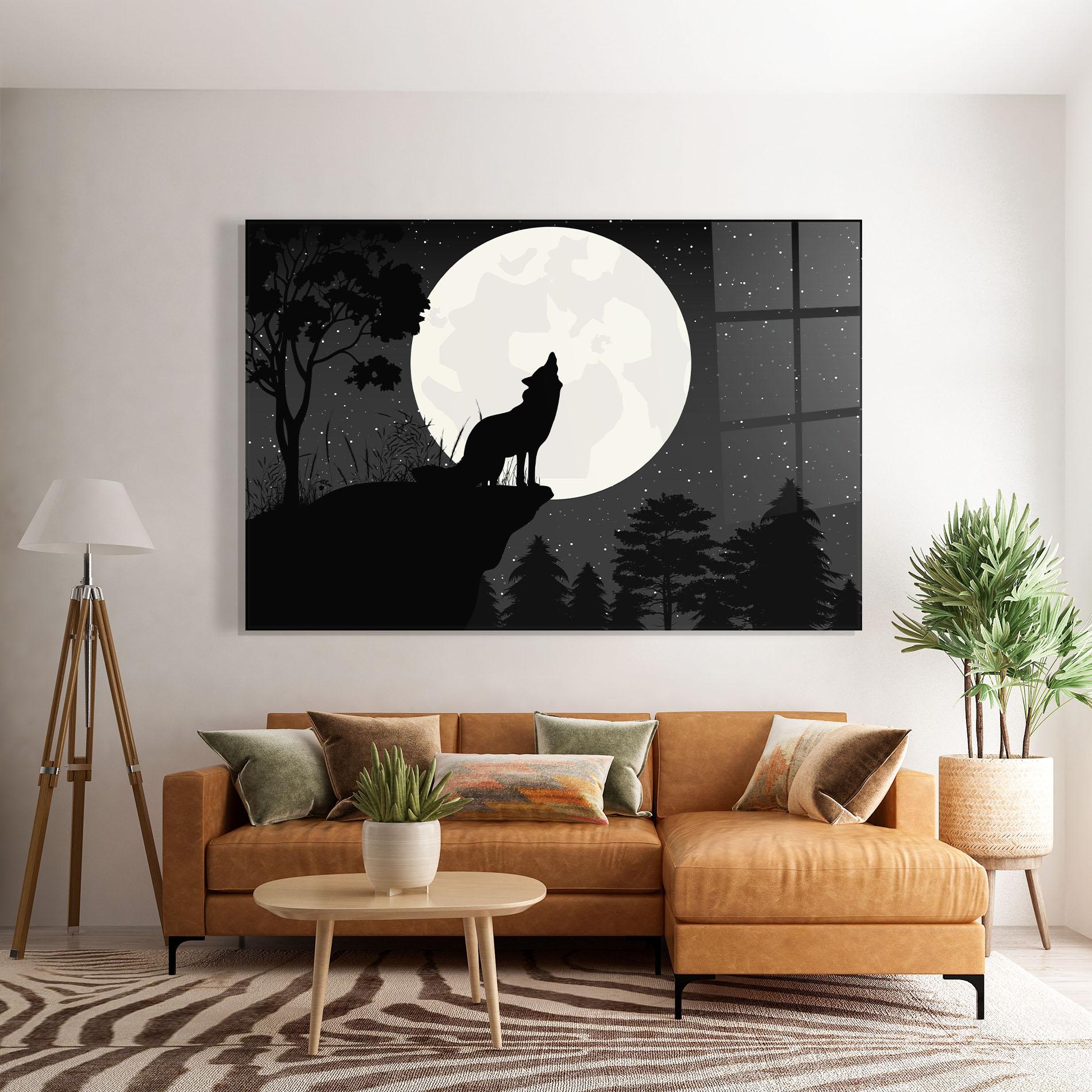 Glasbild Moon Wolf Silhouette mockup 7