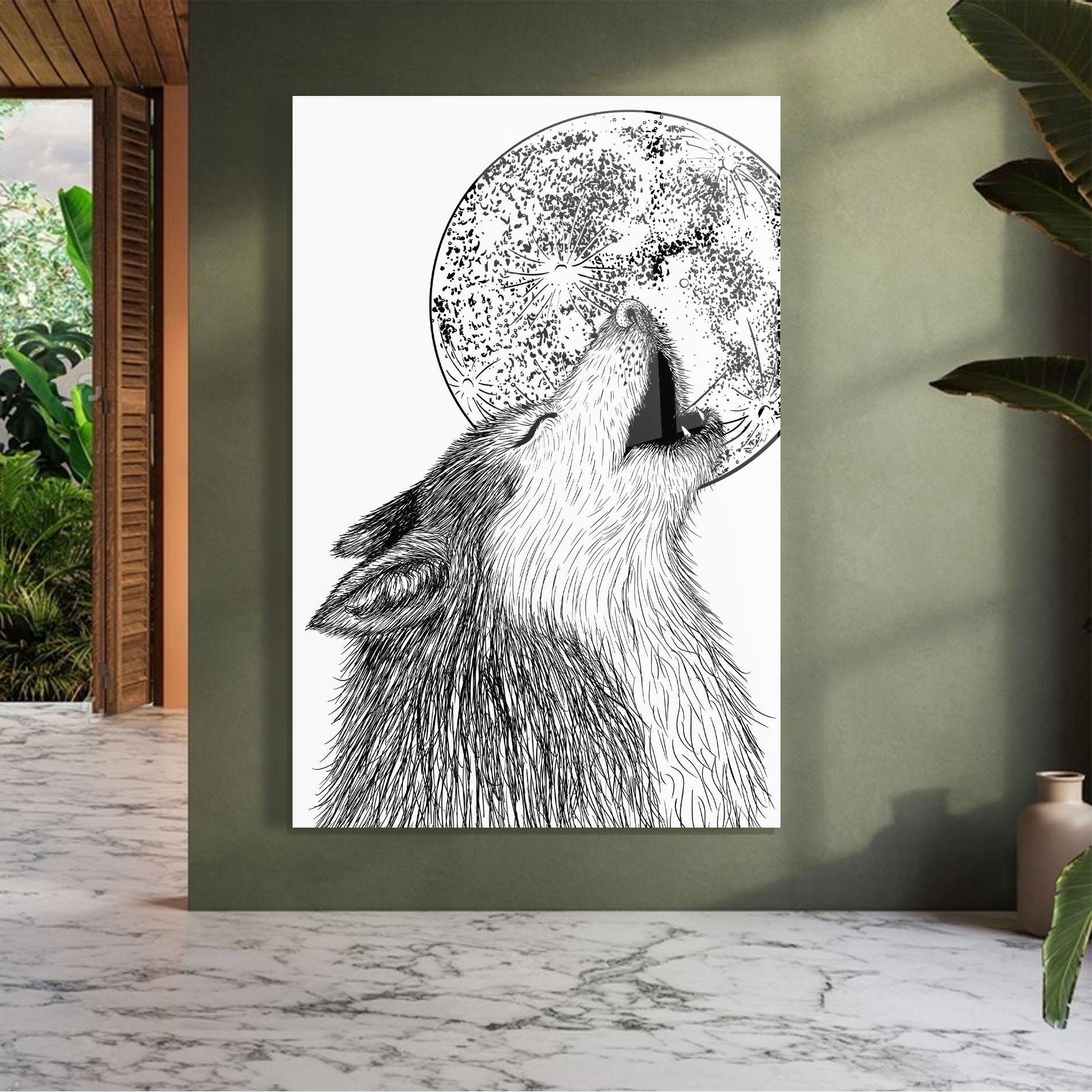 Glasbild Pretty Moon Wolf mockup 7