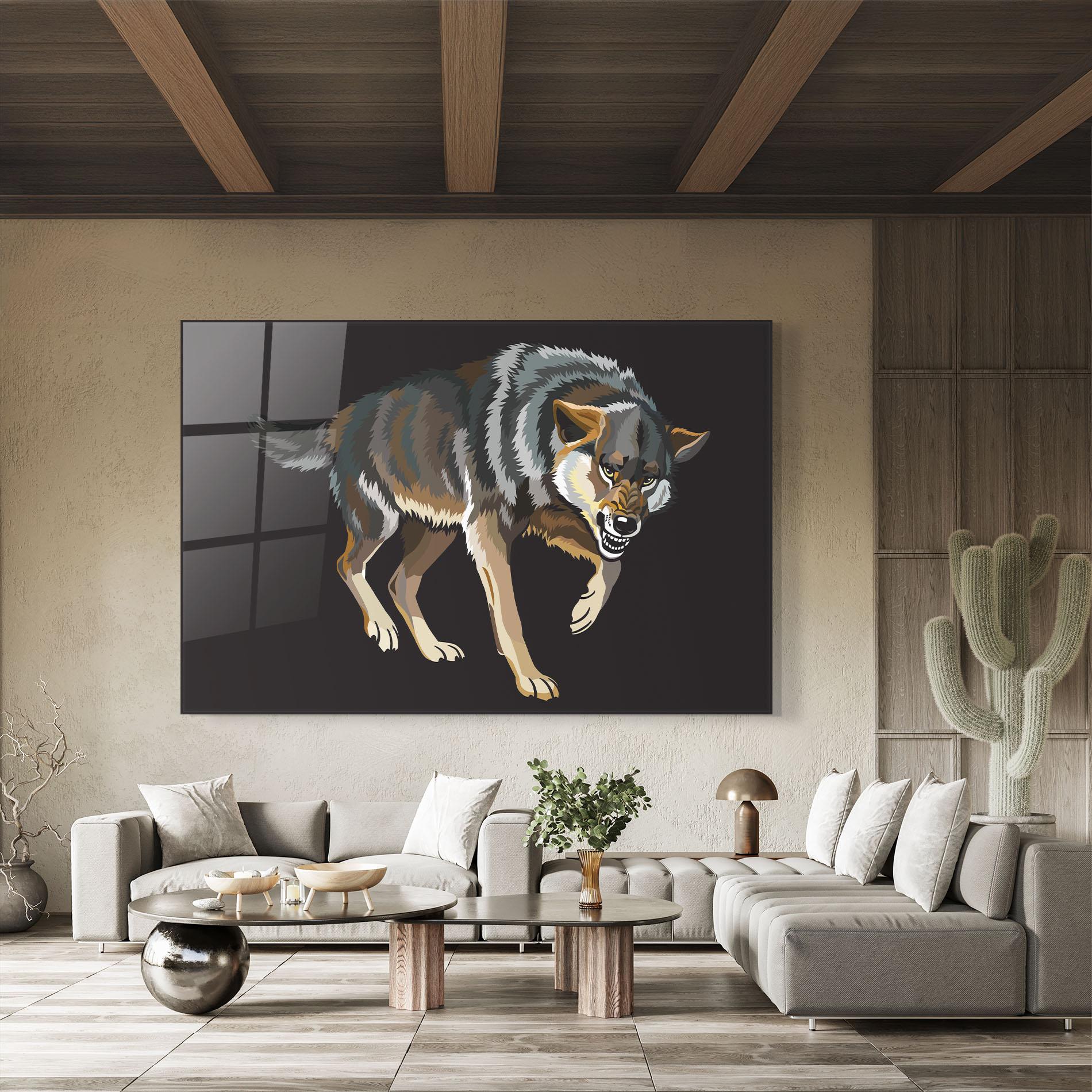 Glasbild Angry Cartoon Wolf mockup 8