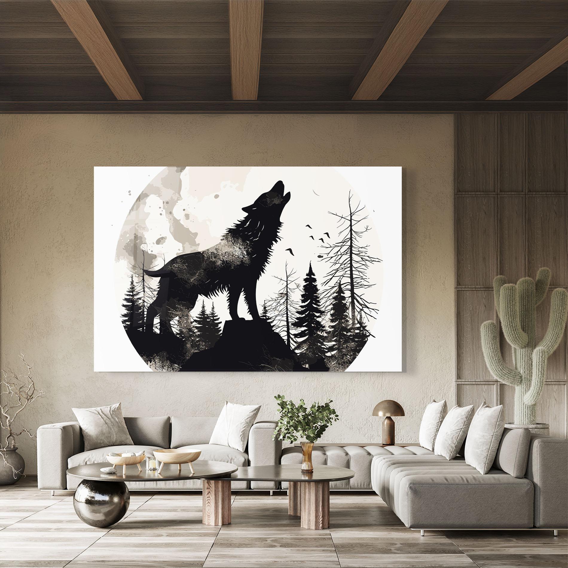 Glasbild Black On Cream Wolf mockup 8