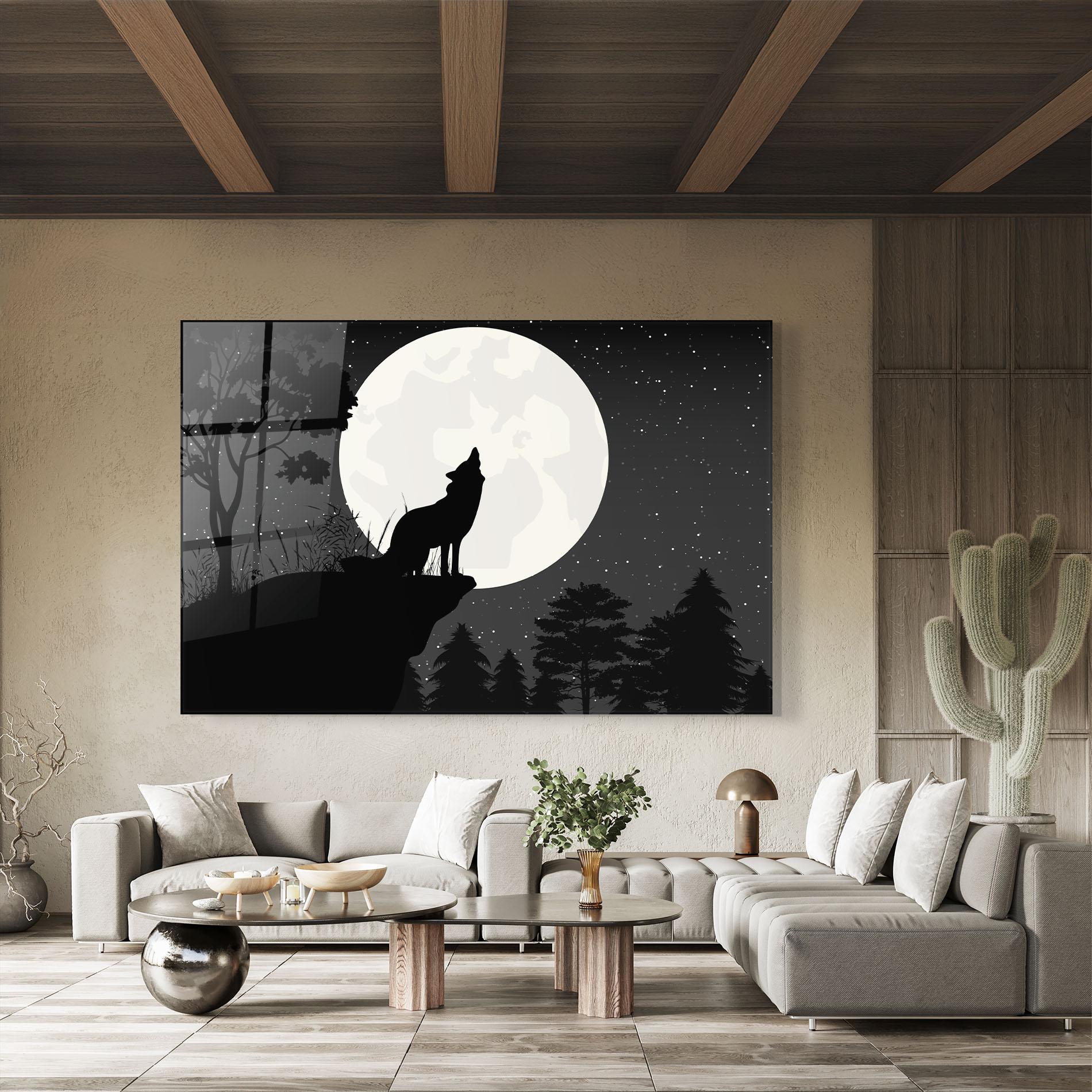 Glasbild Moon Wolf Silhouette mockup 8